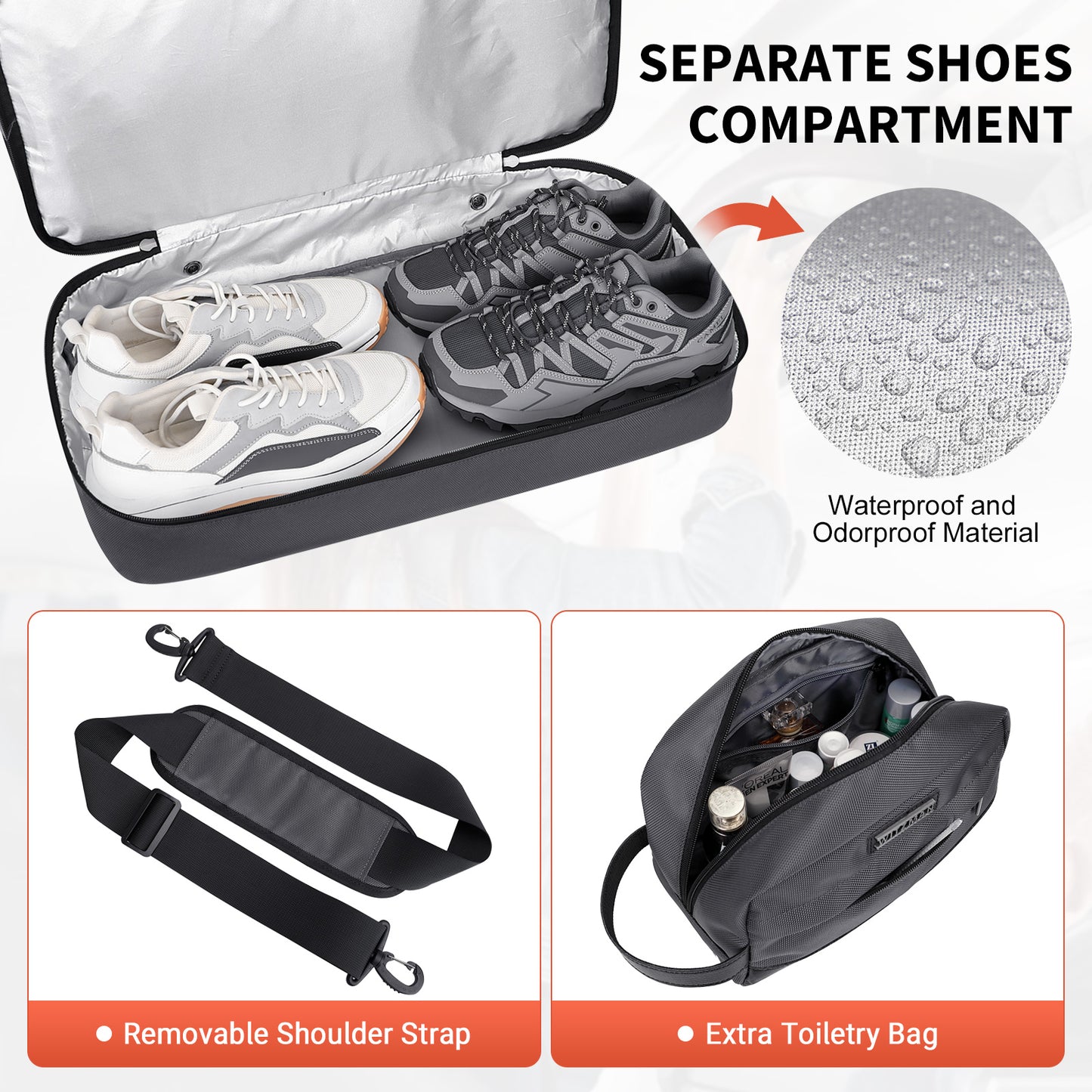 WITZMAN Travel Duffle Bags for Men Weekender Bags with Toiletry Bag Sets Carry On Overnight Bag 55L(B696 )