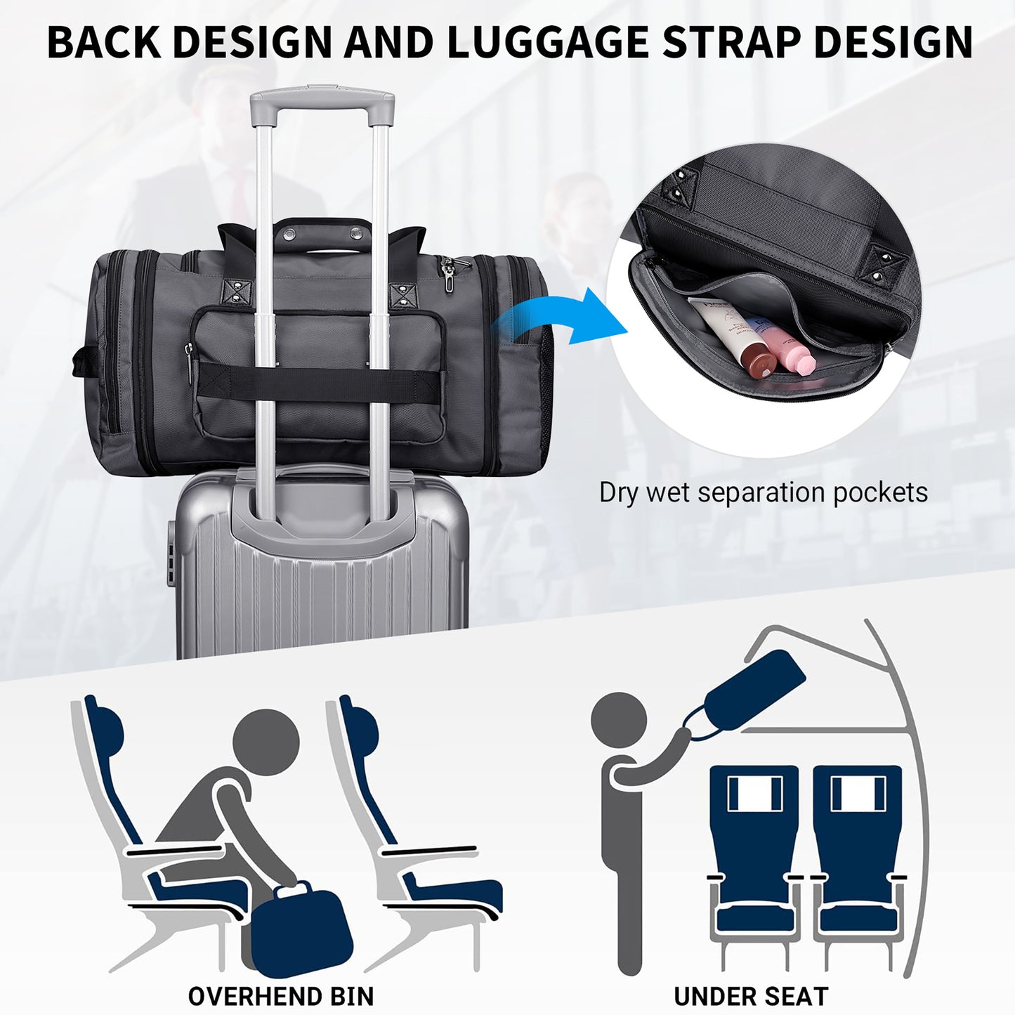 WITZMAN Duffle Bag for Men Nylon Large Gym Weekender Bag with Shoe Compartment Expandable Overnight Bag Carry on Bag (B695 )