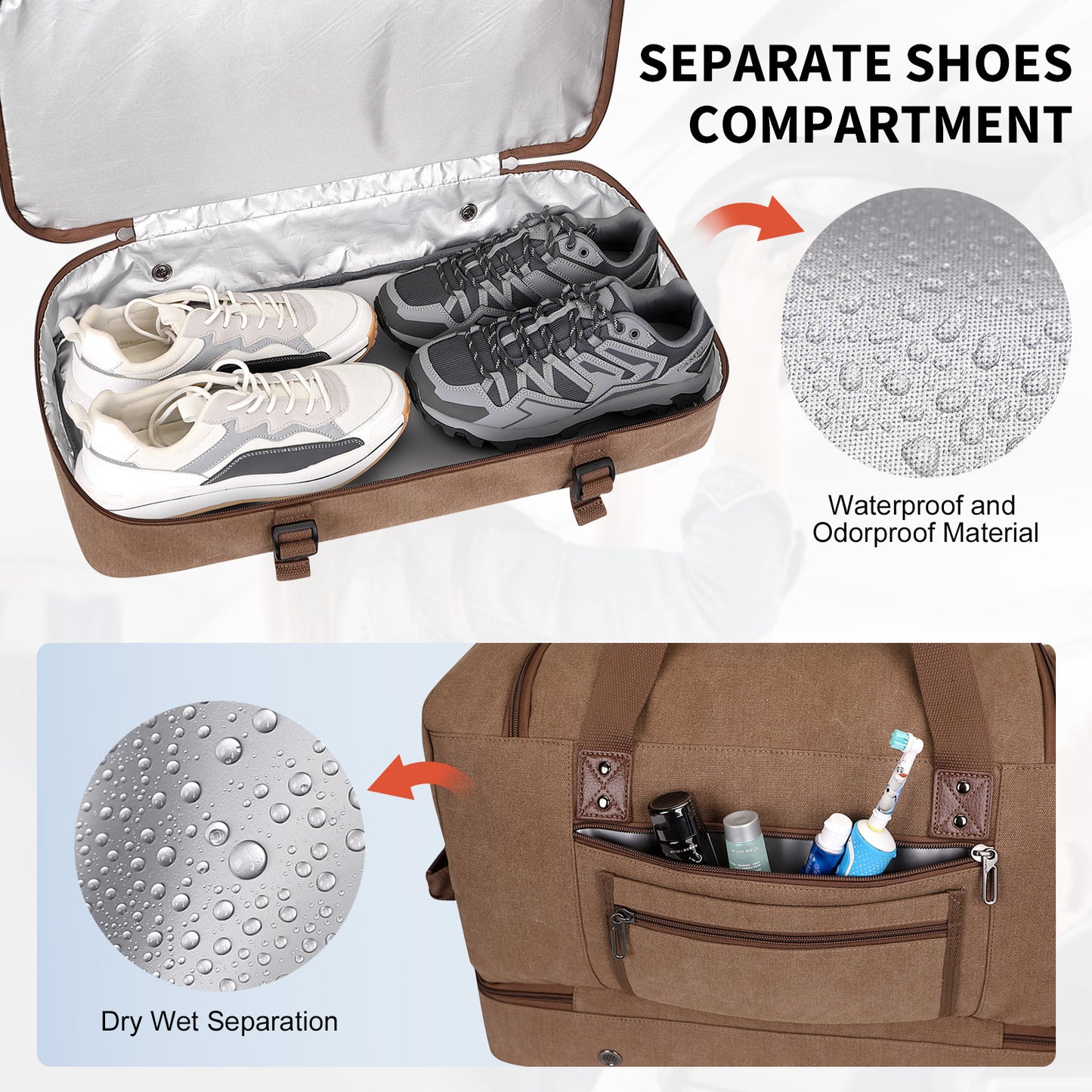 WITZMAN Canvas Weekender Bag Mens Overnight Bag for Traveling Carry on Duffle Bags with Shoes Compartment(A8010 )