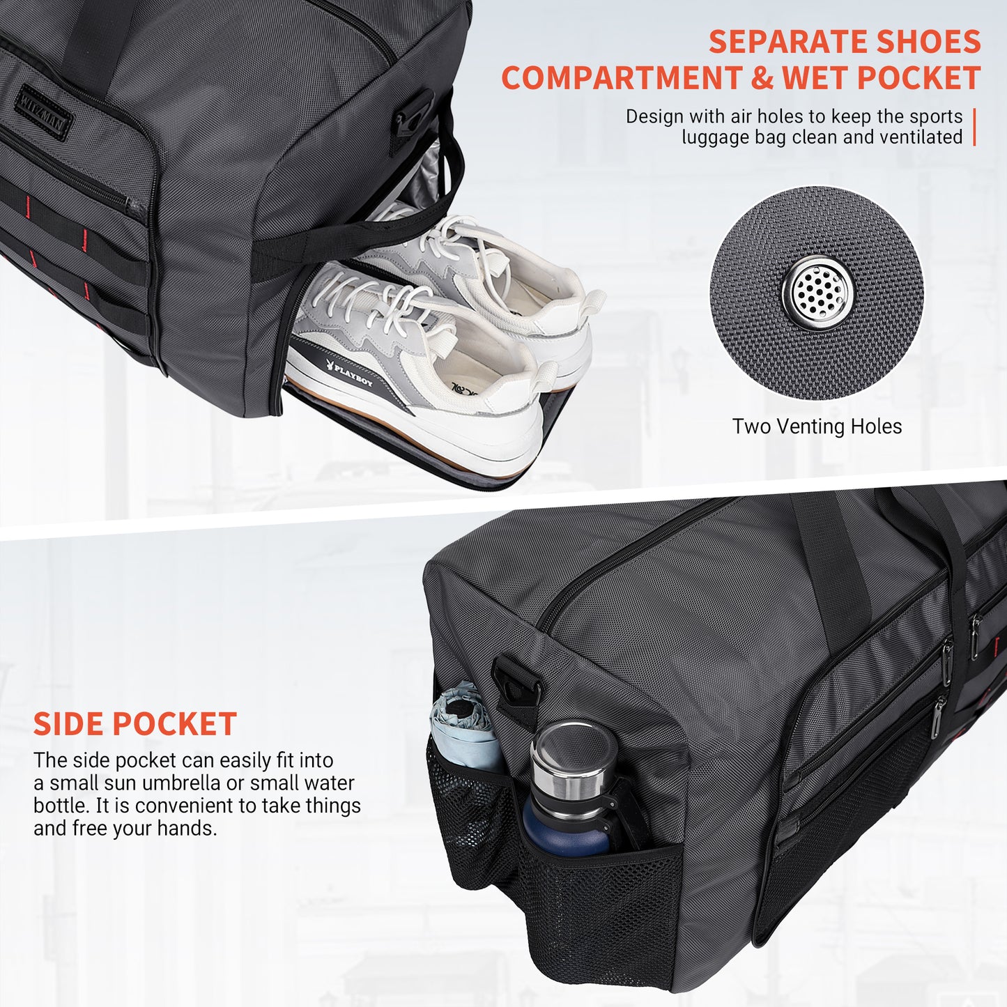 WITZMAN Foldable Duffle Bag for Travel 65L Lightweight Packable Duffel Bag with Shoes Compartment Overnight Bag for Men Women (B697)