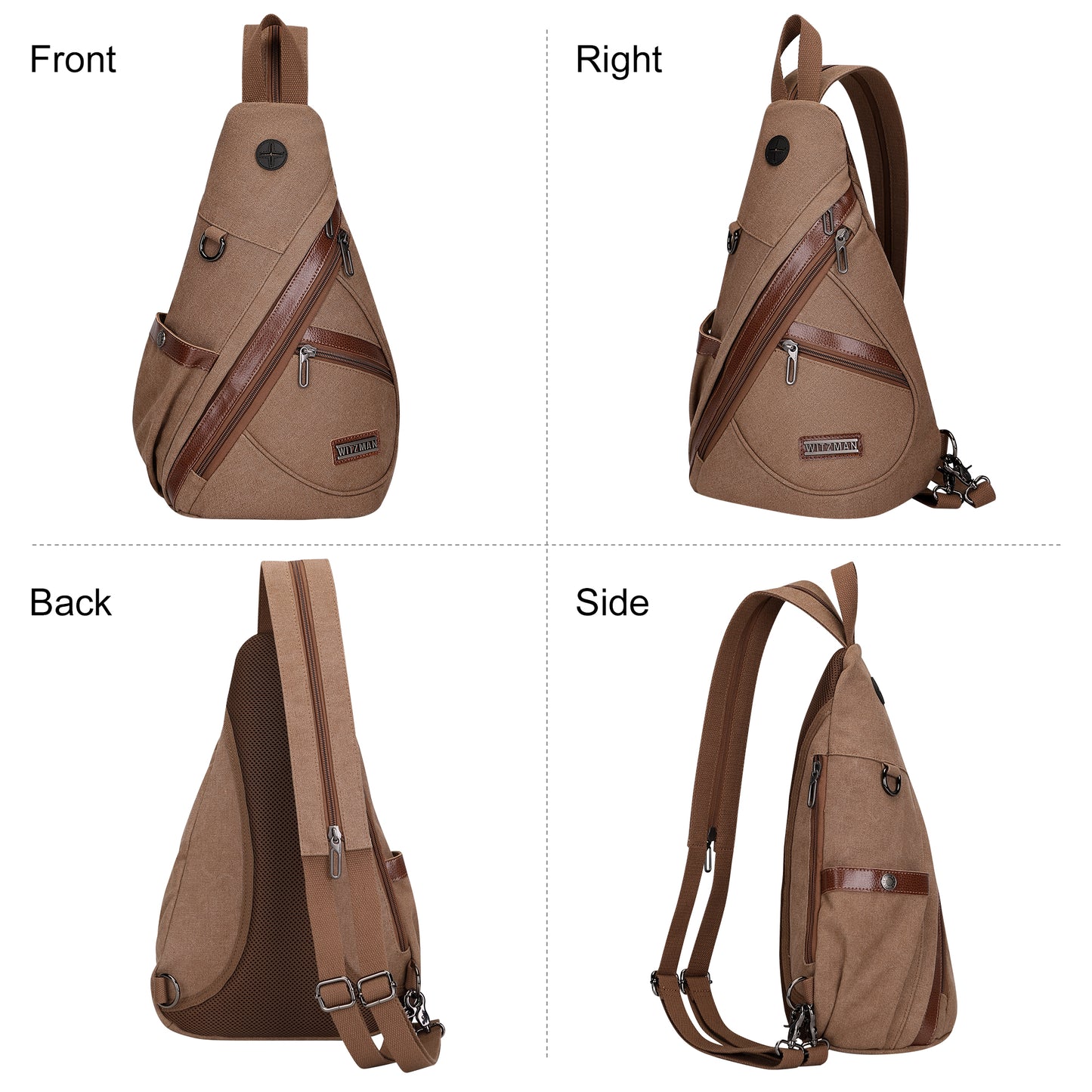 WITZMAN Canvas Sling Bag for Men Women Convertible Sling Backpack Crossbody Vintage Chest Bag Travel Casual Daypack(A8003)