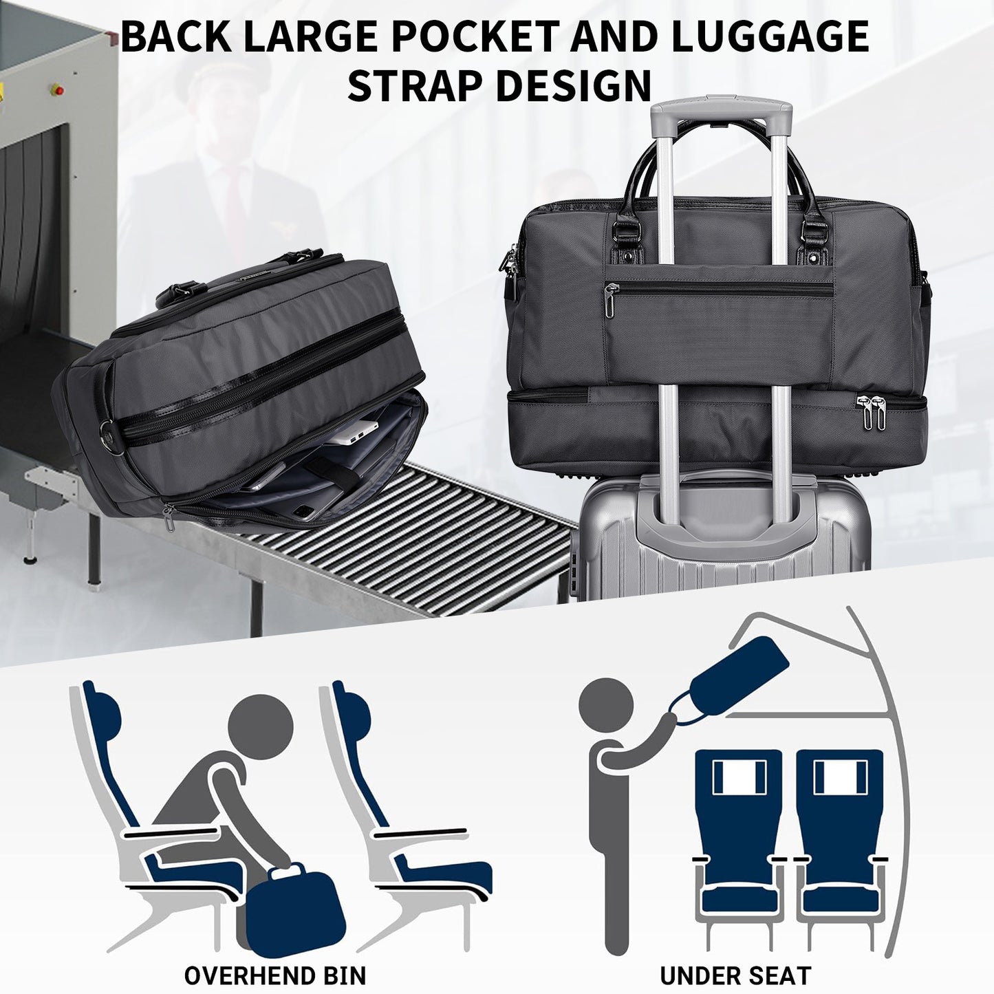 WITZMAN Weekender Bags for Men Women Carry On Duffle Overnight Bag with Toiletry Bag Sets Travel Duffel Bag Shoes Compartment(B694)