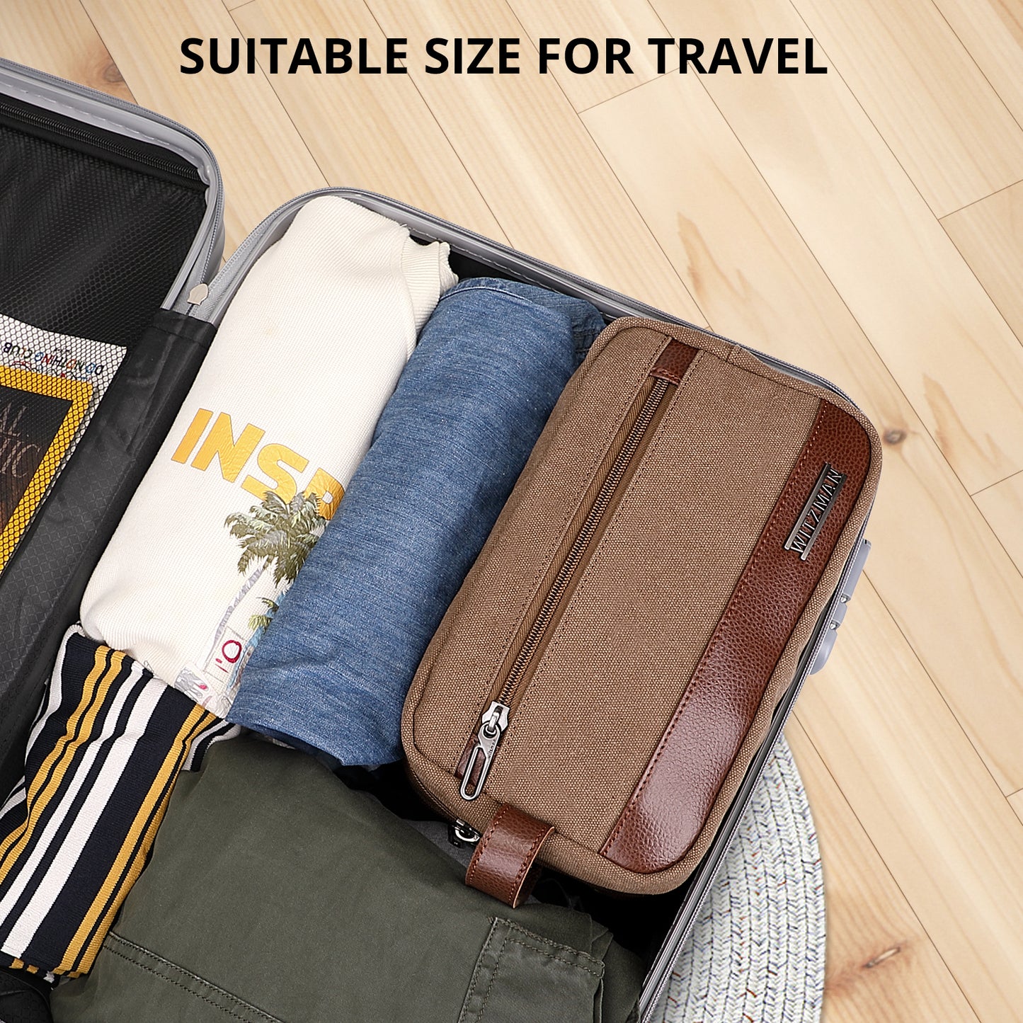 WITZMAN Canvas Toiletry Bag for Men Hanging Dopp Kit Organizer Water-resistant Travel Toiletries bag Men Bathroom Bag with Wet Pocket(A8001)