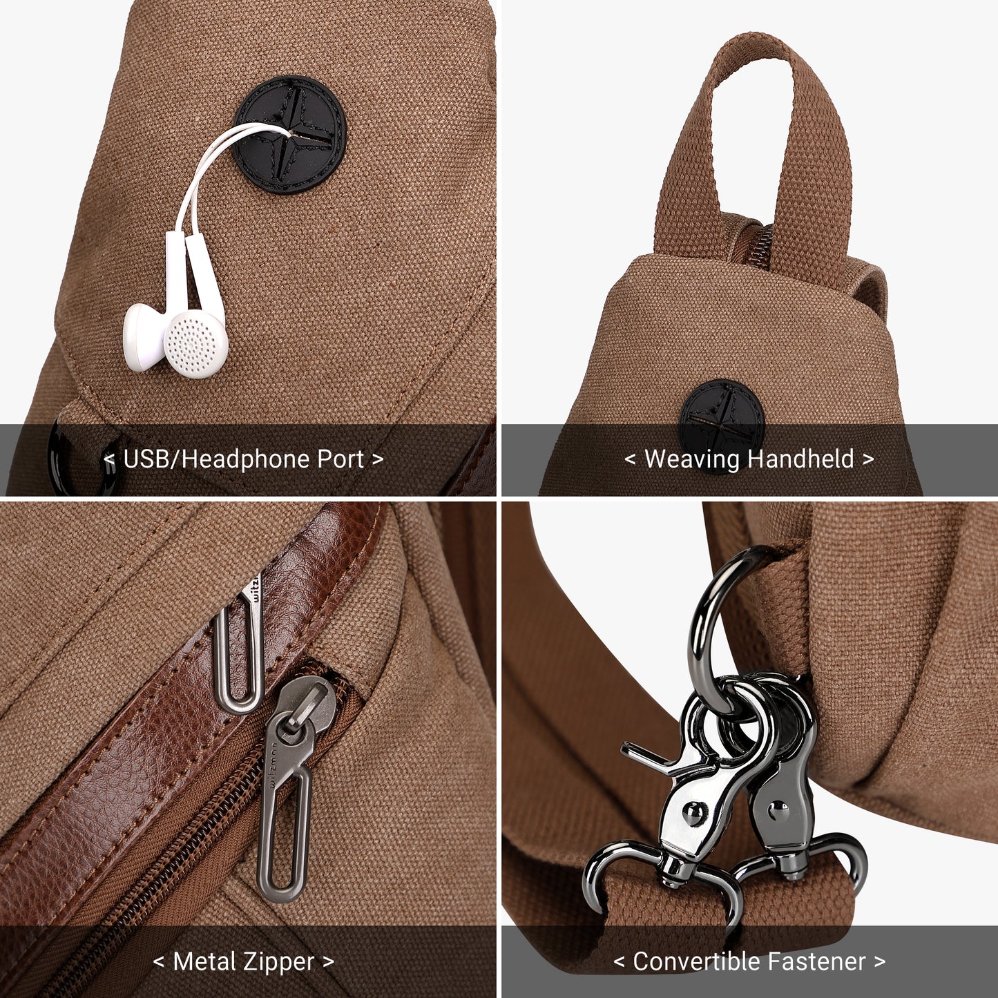 WITZMAN Canvas Sling Bag for Men Women Convertible Sling Backpack Crossbody Vintage Chest Bag Travel Casual Daypack(A8003)