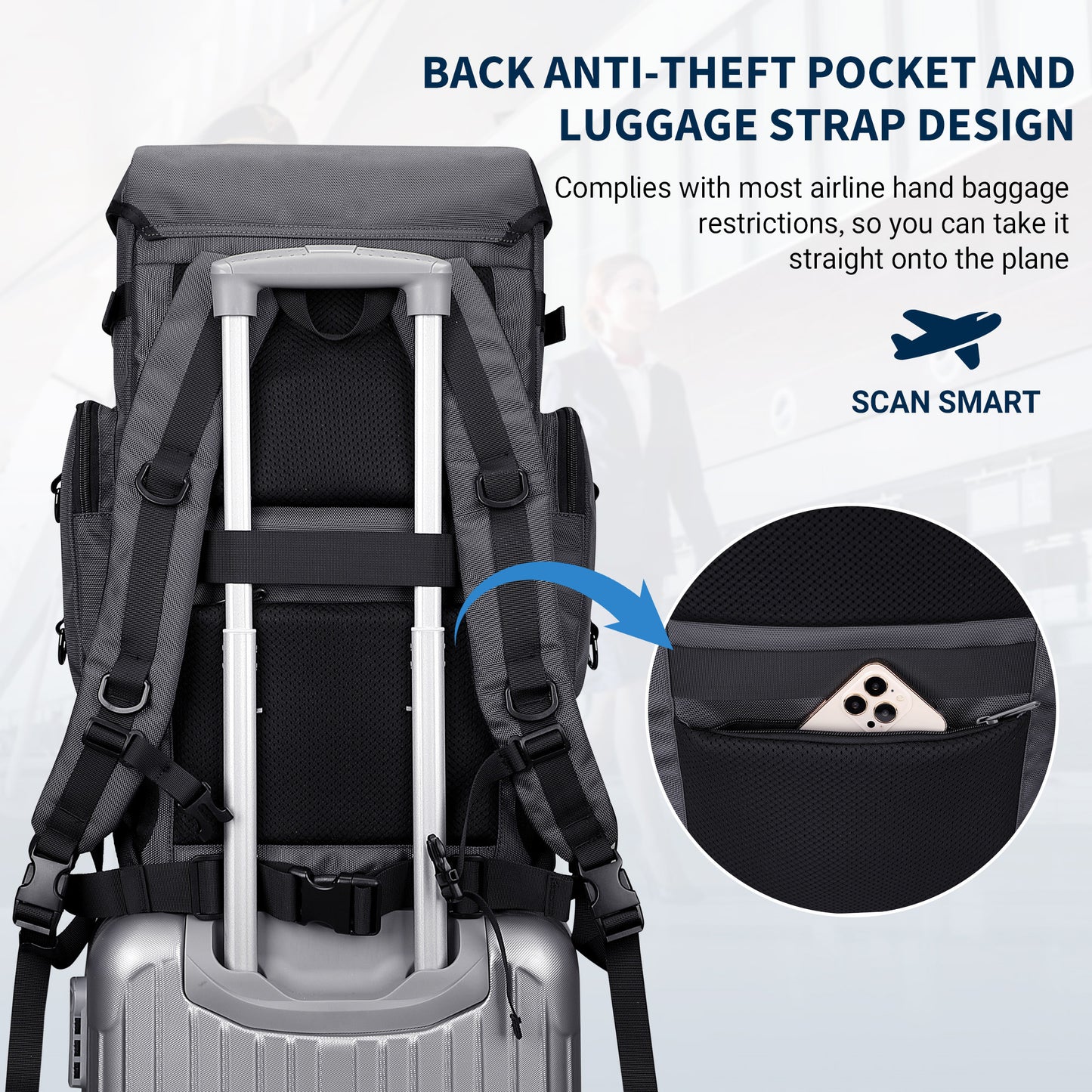 WITZMAN Travel Backpack for Men Women Carry on Bags for Airline Approved Convertible Duffle Luggage Backpack Shoe Compartment(B691 )