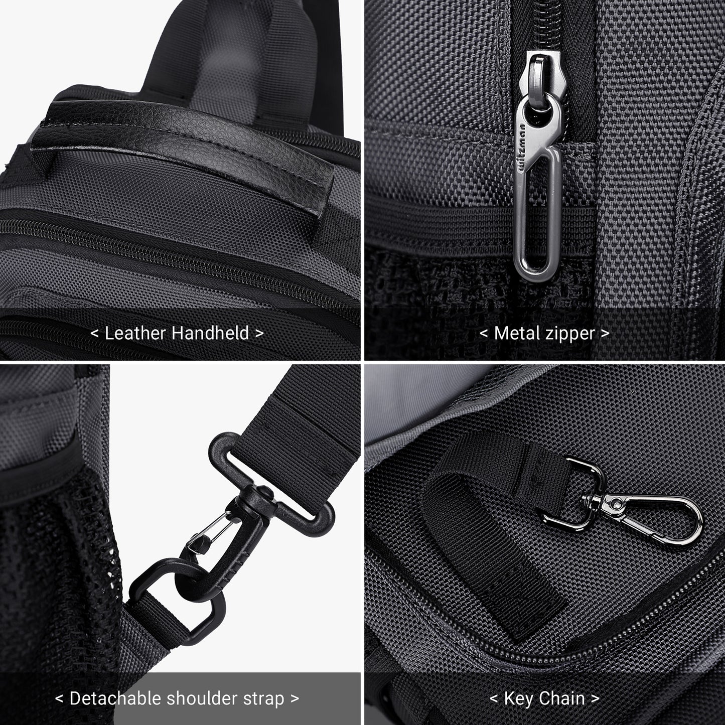 WITZMAN Sling Bag for Men Convertible Travel Sling Backpack USB Charging Port Lightweight Crossbody Bags Casual Daypack(B698)