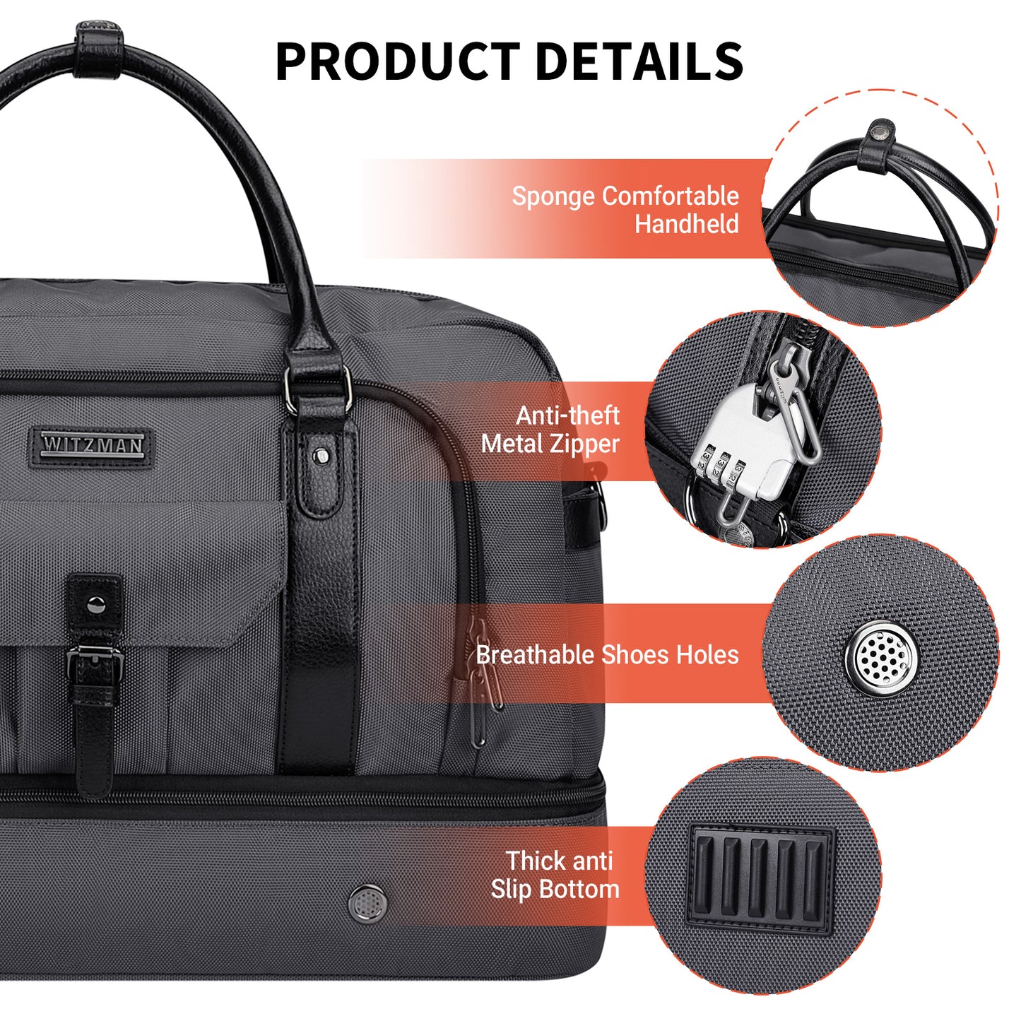 WITZMAN Weekender Bags for Men Women Carry On Duffle Overnight Bag with Toiletry Bag Sets Travel Duffel Bag Shoes Compartment(B694)