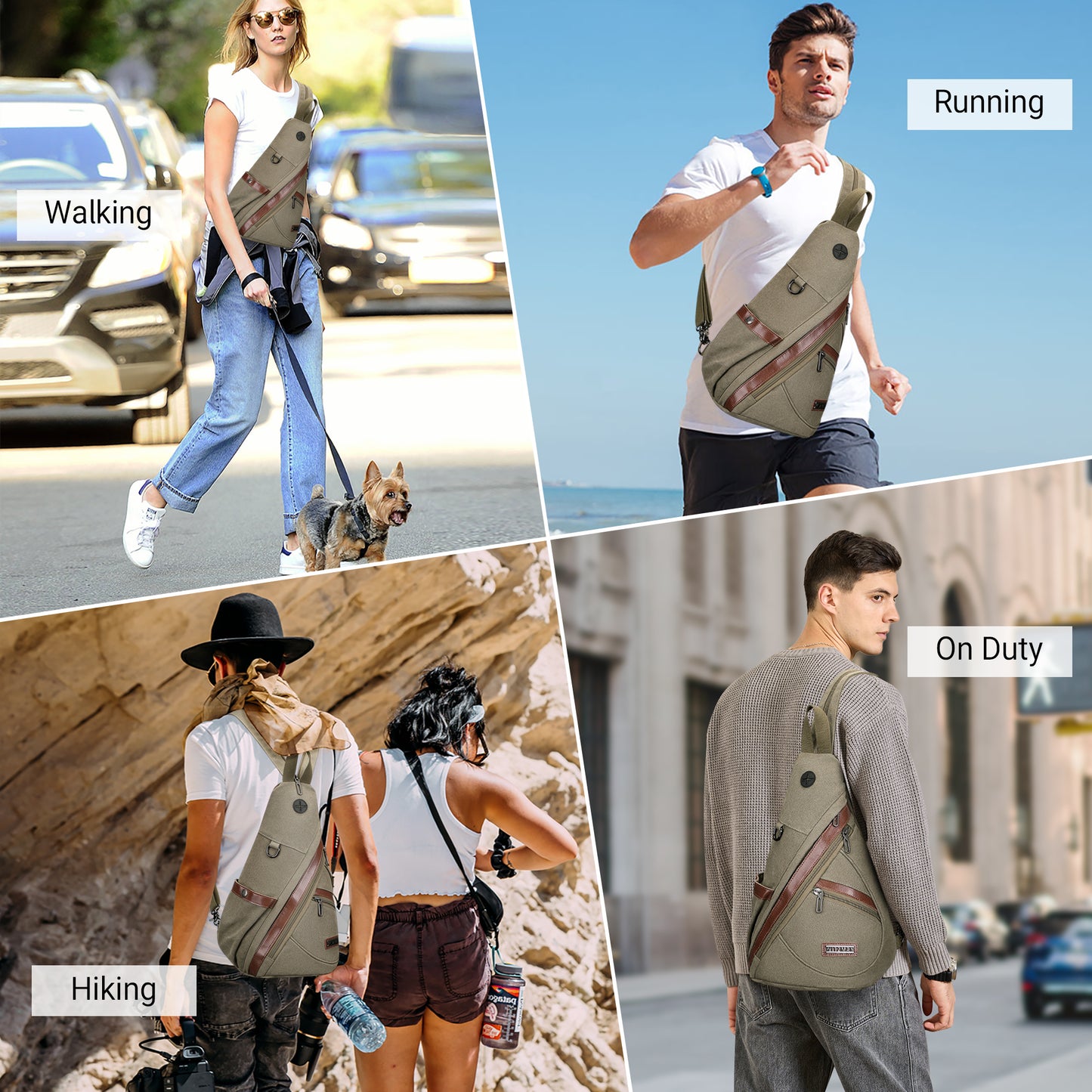 WITZMAN Canvas Sling Bag for Men Women Convertible Sling Backpack Crossbody Vintage Chest Bag Travel Casual Daypack(A8003)