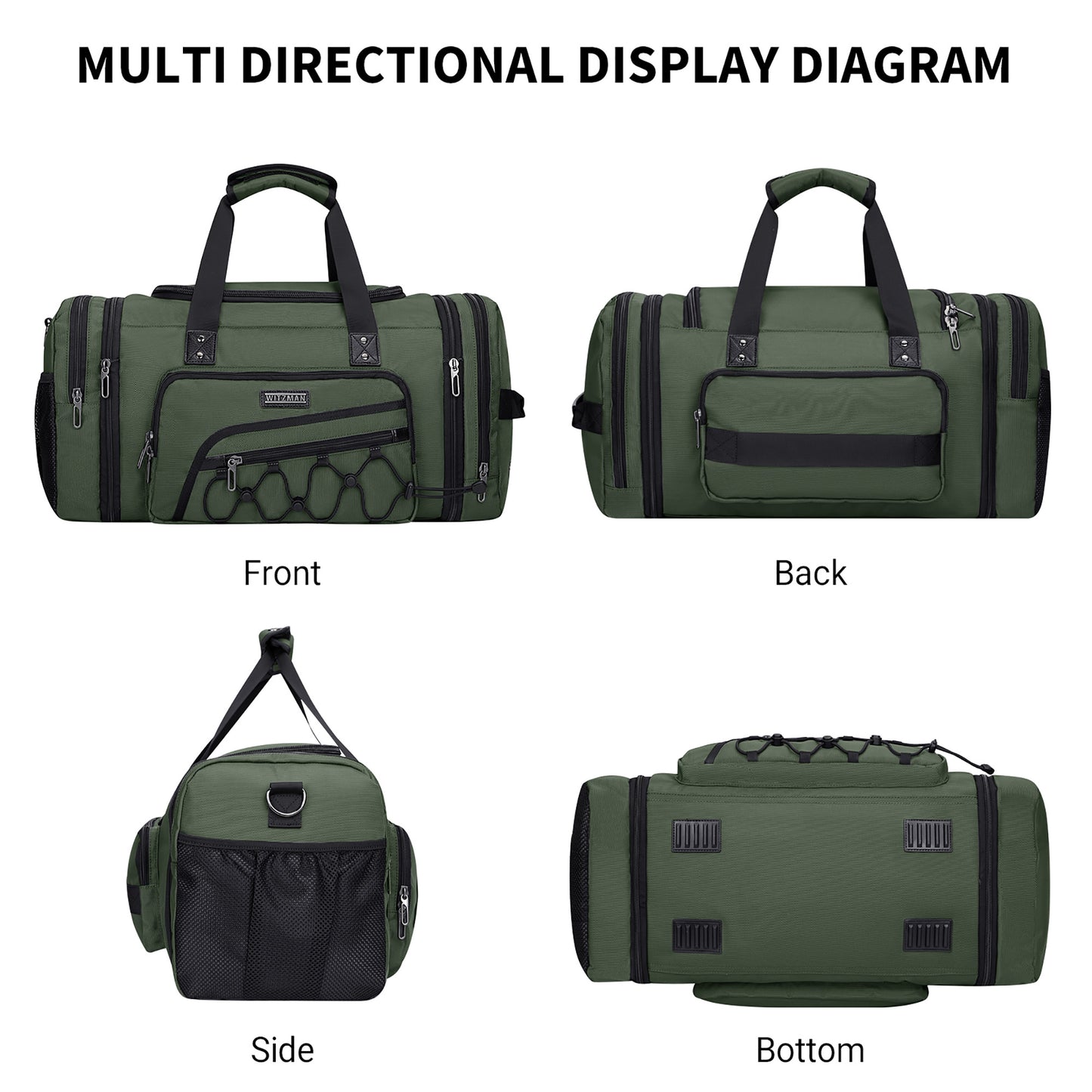 WITZMAN Duffle Bag for Men Nylon Large Gym Weekender Bag with Shoe Compartment Expandable Overnight Bag Carry on Bag (B695 )
