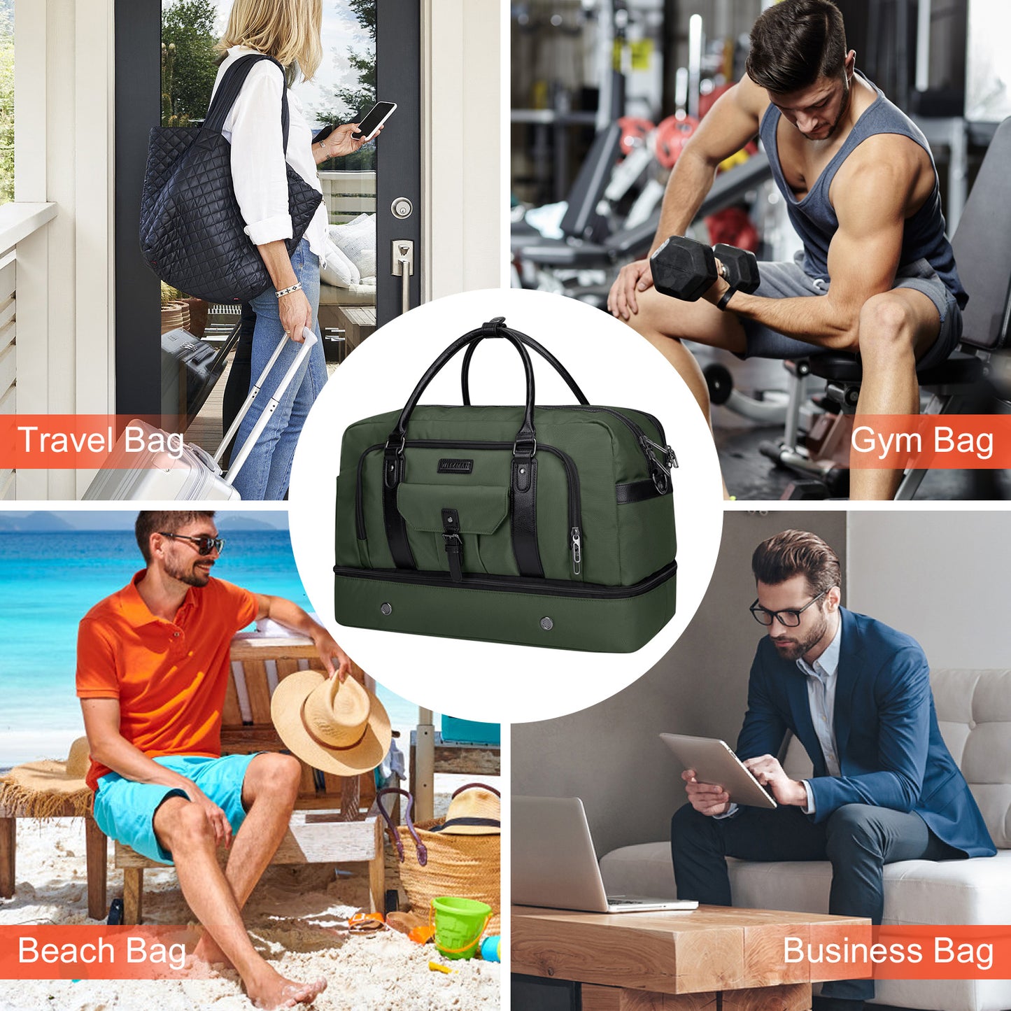 WITZMAN Weekender Bags for Men Women Carry On Duffle Overnight Bag with Toiletry Bag Sets Travel Duffel Bag Shoes Compartment(B694)