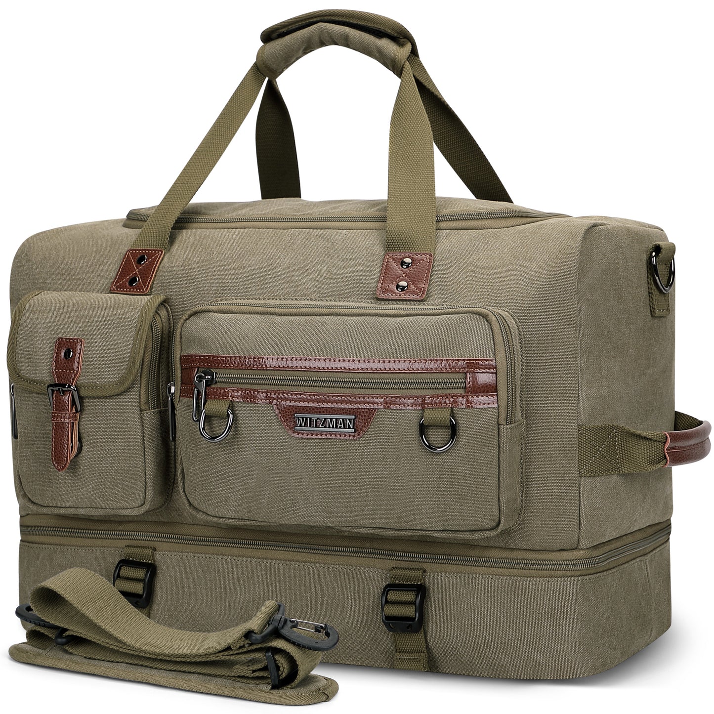 WITZMAN Canvas Weekender Bag Mens Overnight Bag for Traveling Carry on Duffle Bags with Shoes Compartment(A8010 )