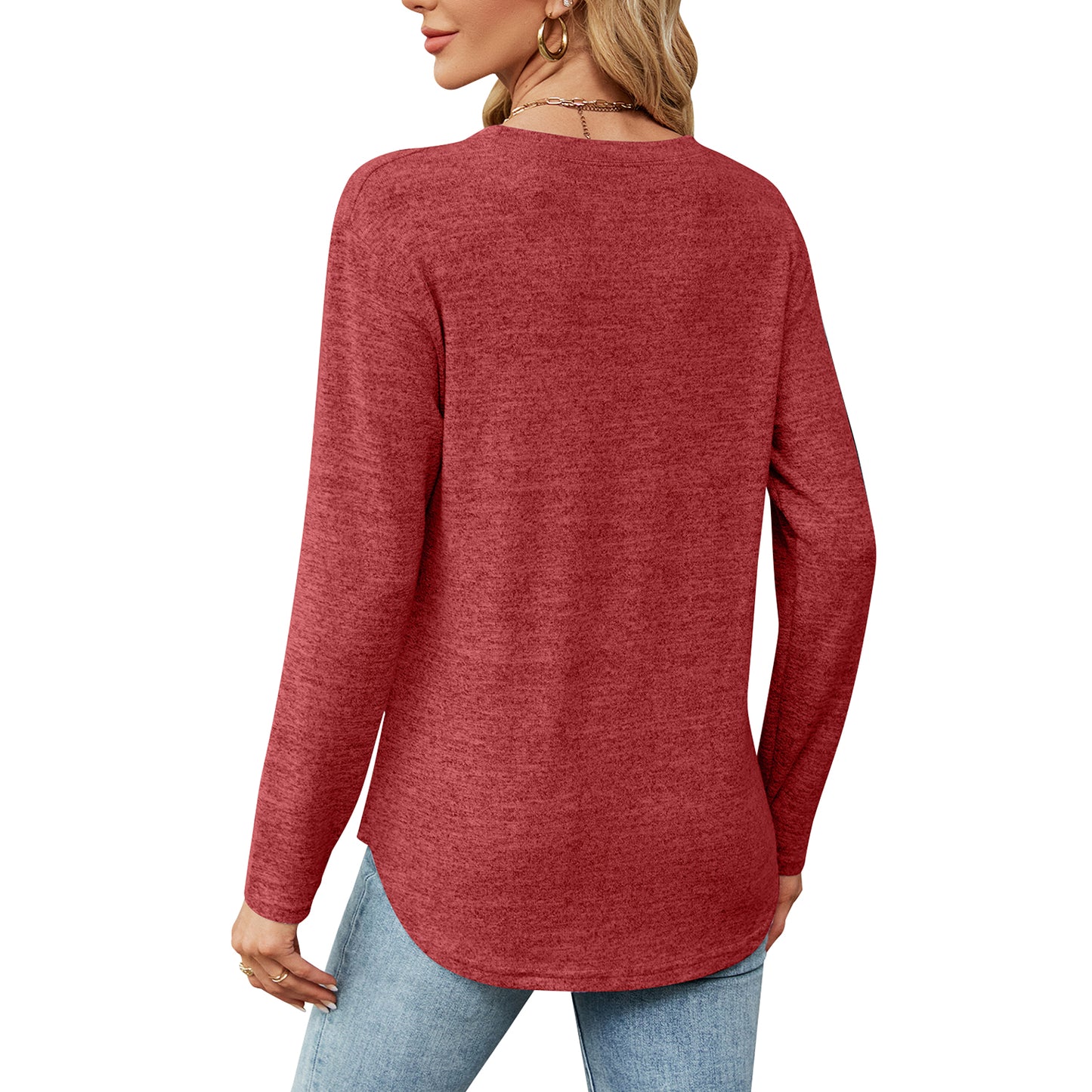 MOMOFEEL Long Sleeve Tunic Tops for Women Crewneck Sweatshirt with Side Buttons Casual Shirts Pullover M9004