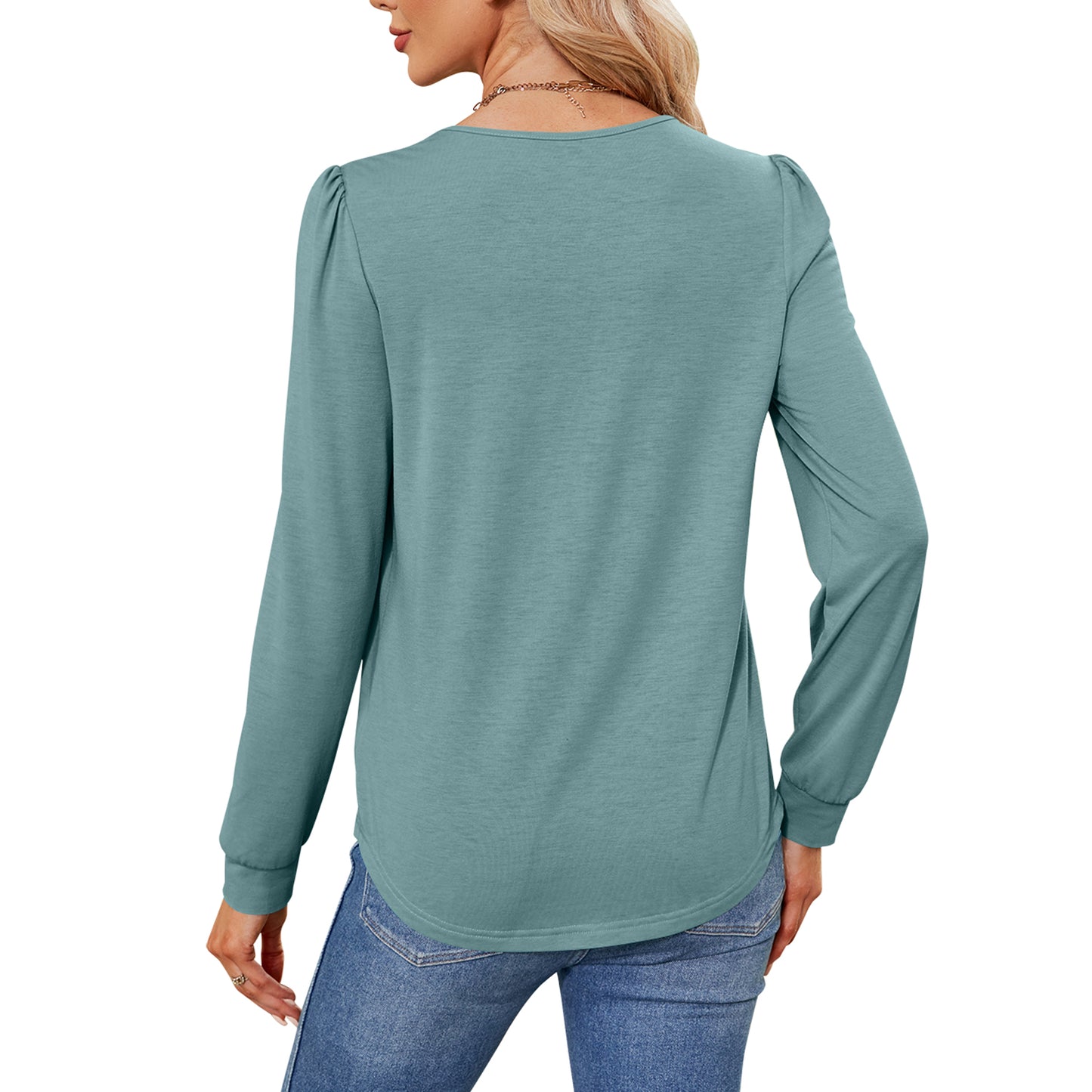 MOMOFEEL Womens Long Sleeve Tunic Tops Pleated Crewneck Shirts to Wear with Leggings Casual Loose Fit Sweatshirt M9003