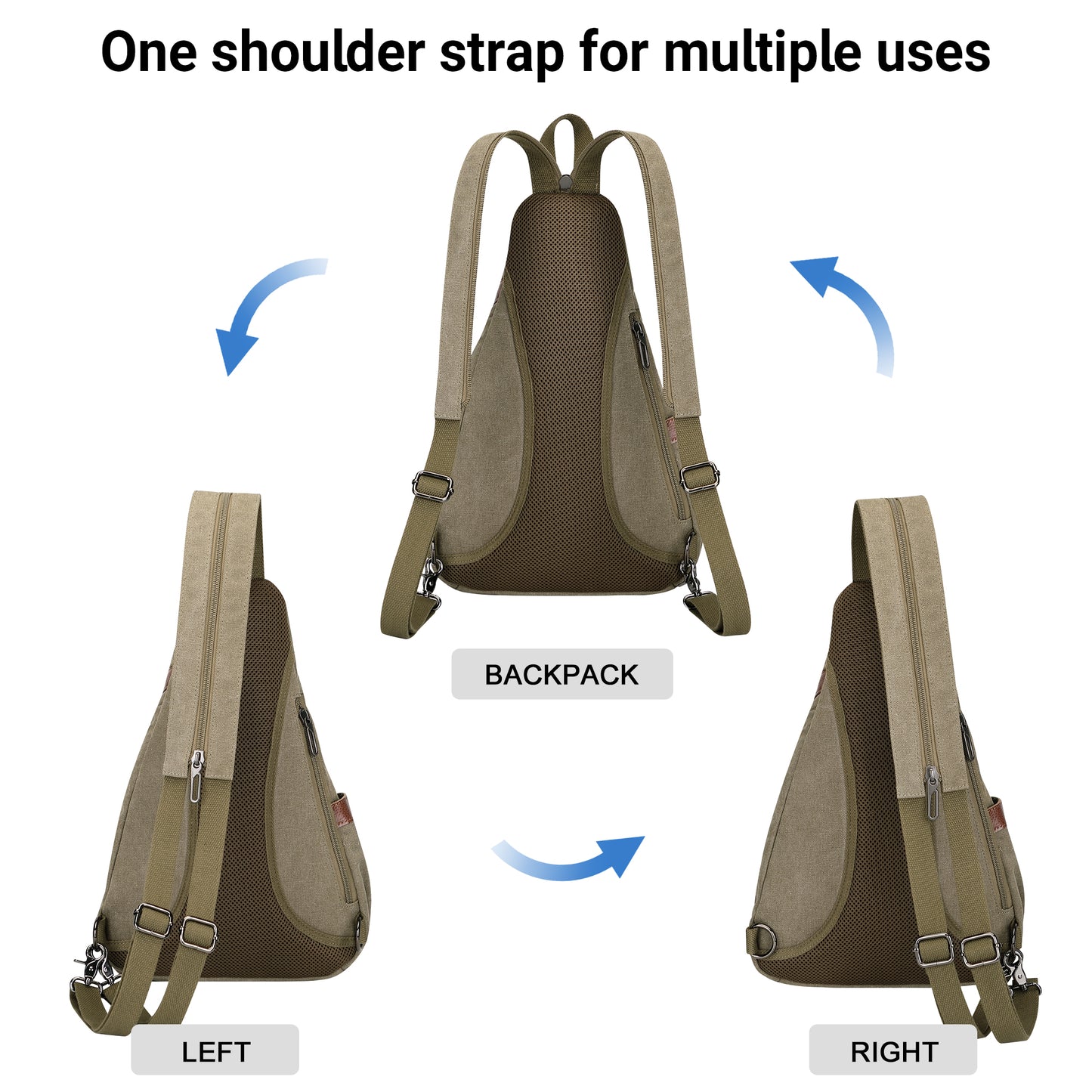 WITZMAN Canvas Sling Bag for Men Women Convertible Sling Backpack Crossbody Vintage Chest Bag Travel Casual Daypack(A8003)