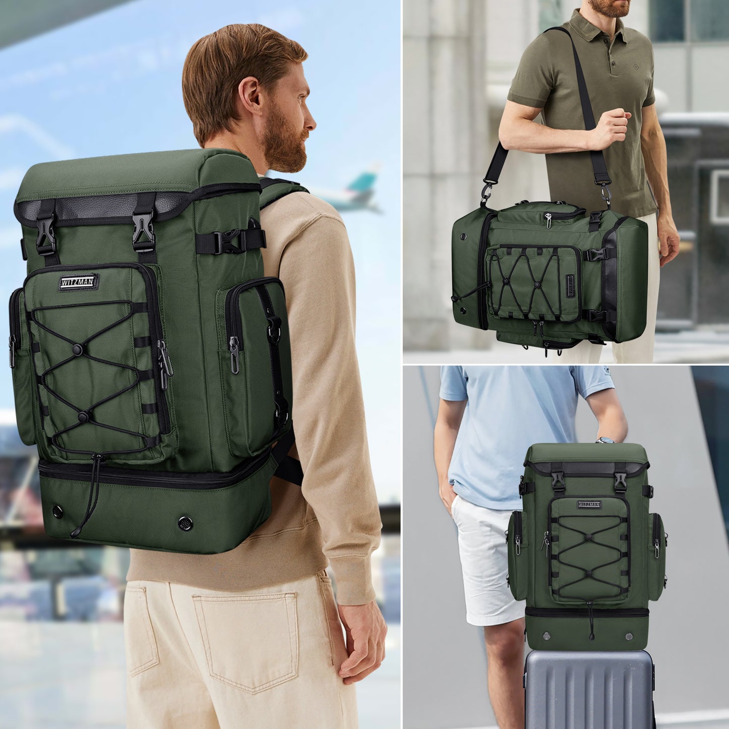 WITZMAN Travel Backpack for Men Women Carry on Bags for Airline Approved Convertible Duffle Luggage Backpack Shoe Compartment(B691 )