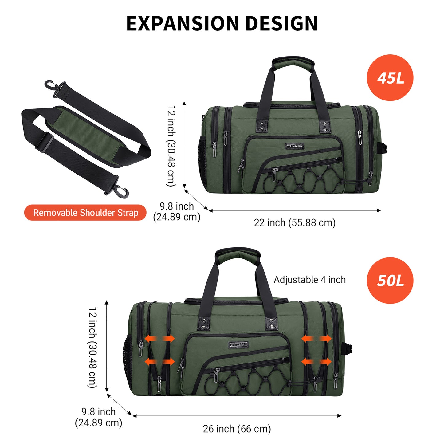 WITZMAN Duffle Bag for Men Nylon Large Gym Weekender Bag with Shoe Compartment Expandable Overnight Bag Carry on Bag (B695 )