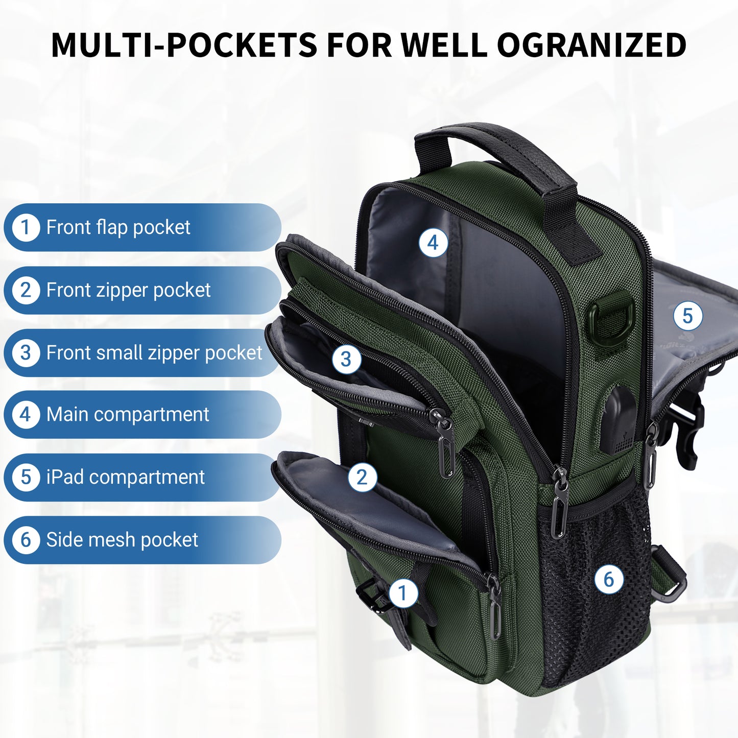 WITZMAN Sling Bag for Men Convertible Travel Sling Backpack USB Charging Port Lightweight Crossbody Bags Casual Daypack(B698)