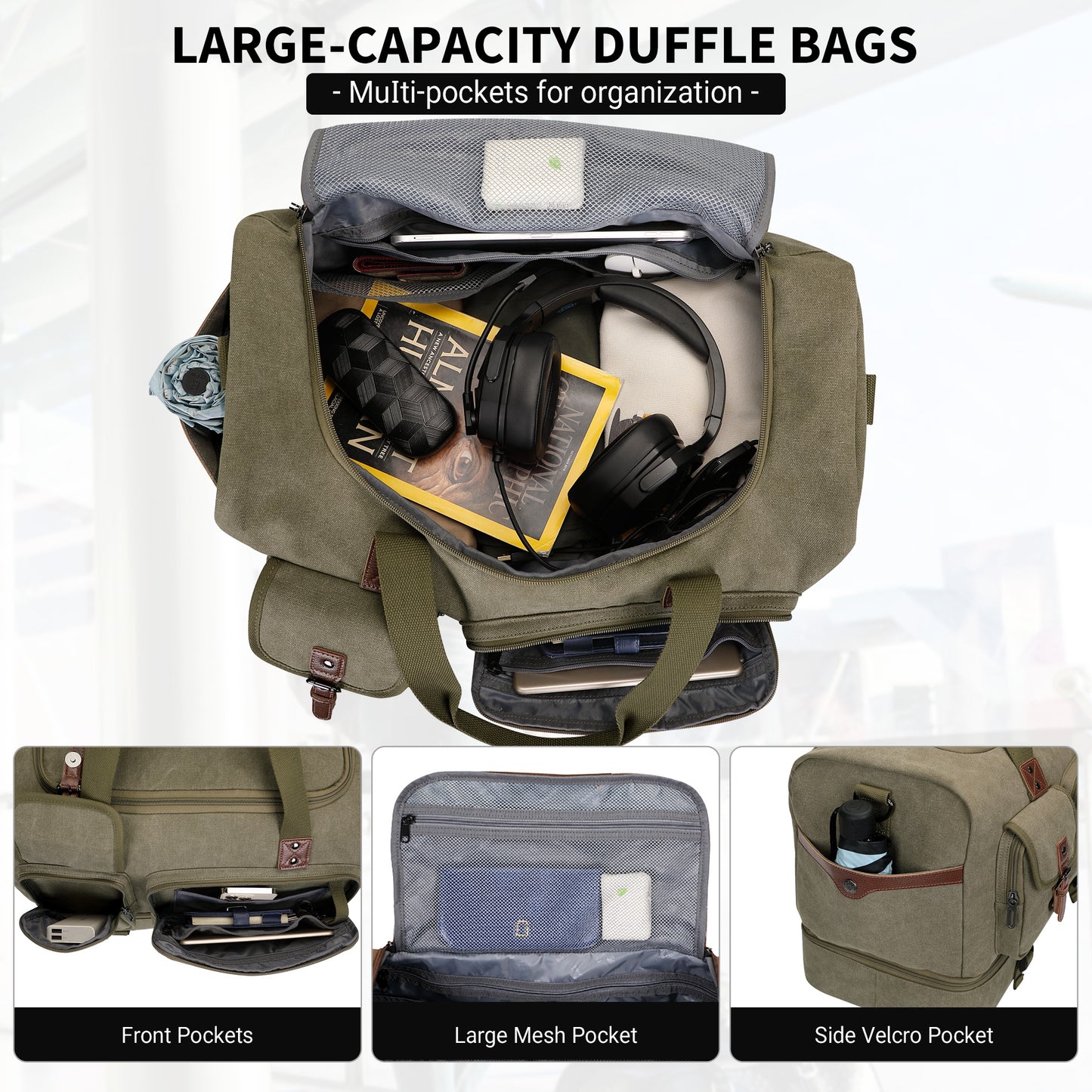 WITZMAN Canvas Weekender Bag Mens Overnight Bag for Traveling Carry on Duffle Bags with Shoes Compartment(A8010 )