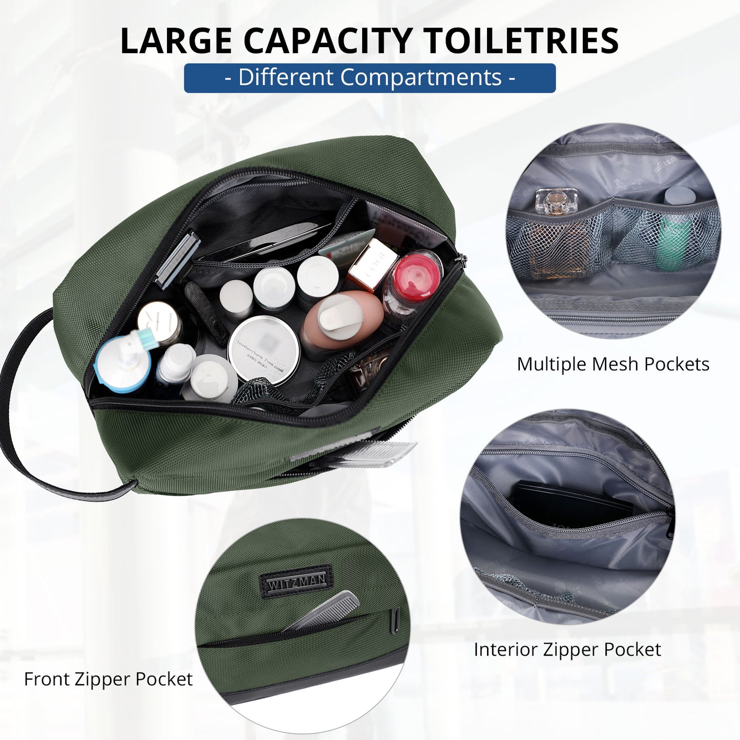 WITZMAN Toiletry Bag for Men Women Lightweight Hanging Travel Bathroom Bag Water-resistant Dopp Kit Shaving Bag Cosmetic bag(B692)