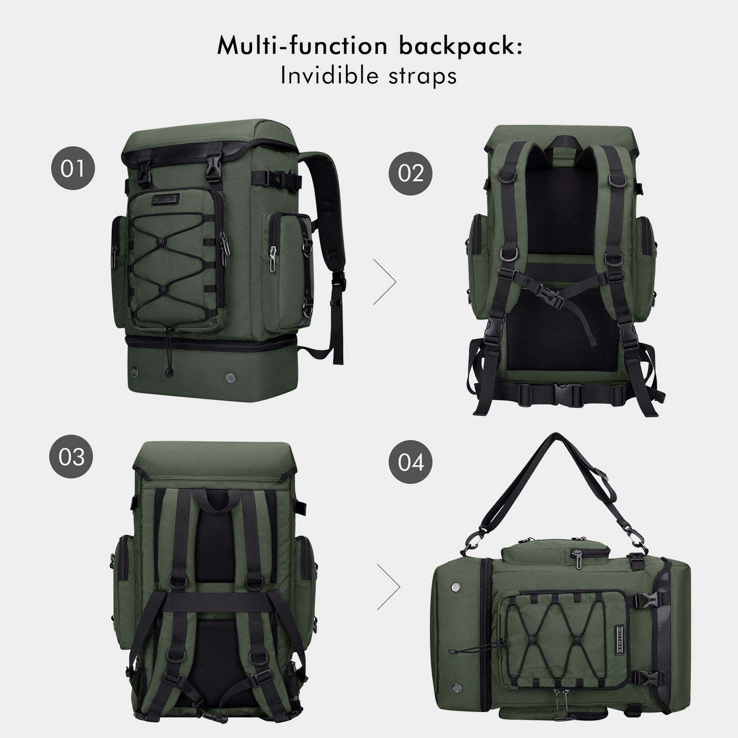 WITZMAN Travel Backpack for Men Women Carry on Bags for Airline Approved Convertible Duffle Luggage Backpack Shoe Compartment(B691 )