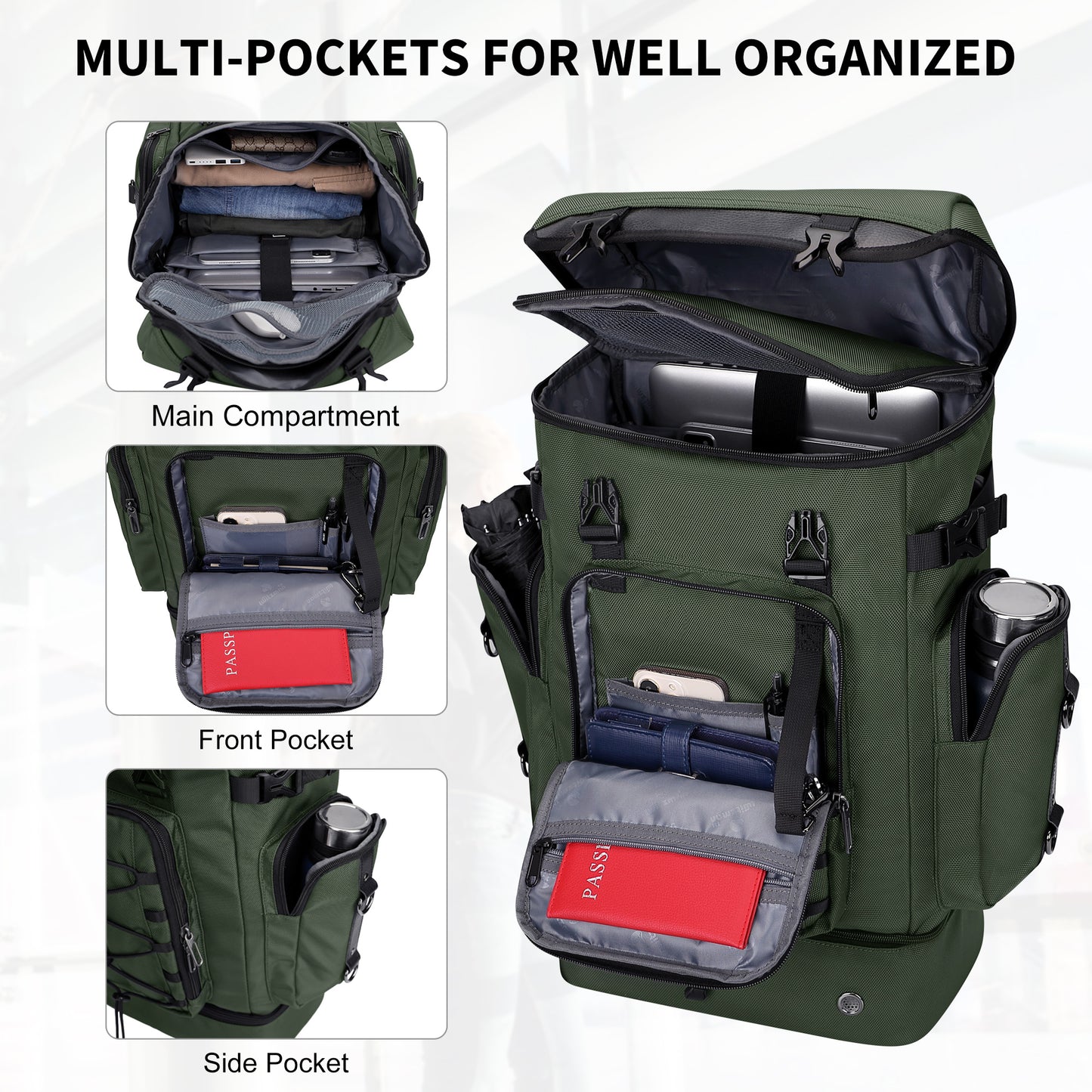 WITZMAN Travel Backpack for Men Women Carry on Bags for Airline Approved Convertible Duffle Luggage Backpack Shoe Compartment(B691 )