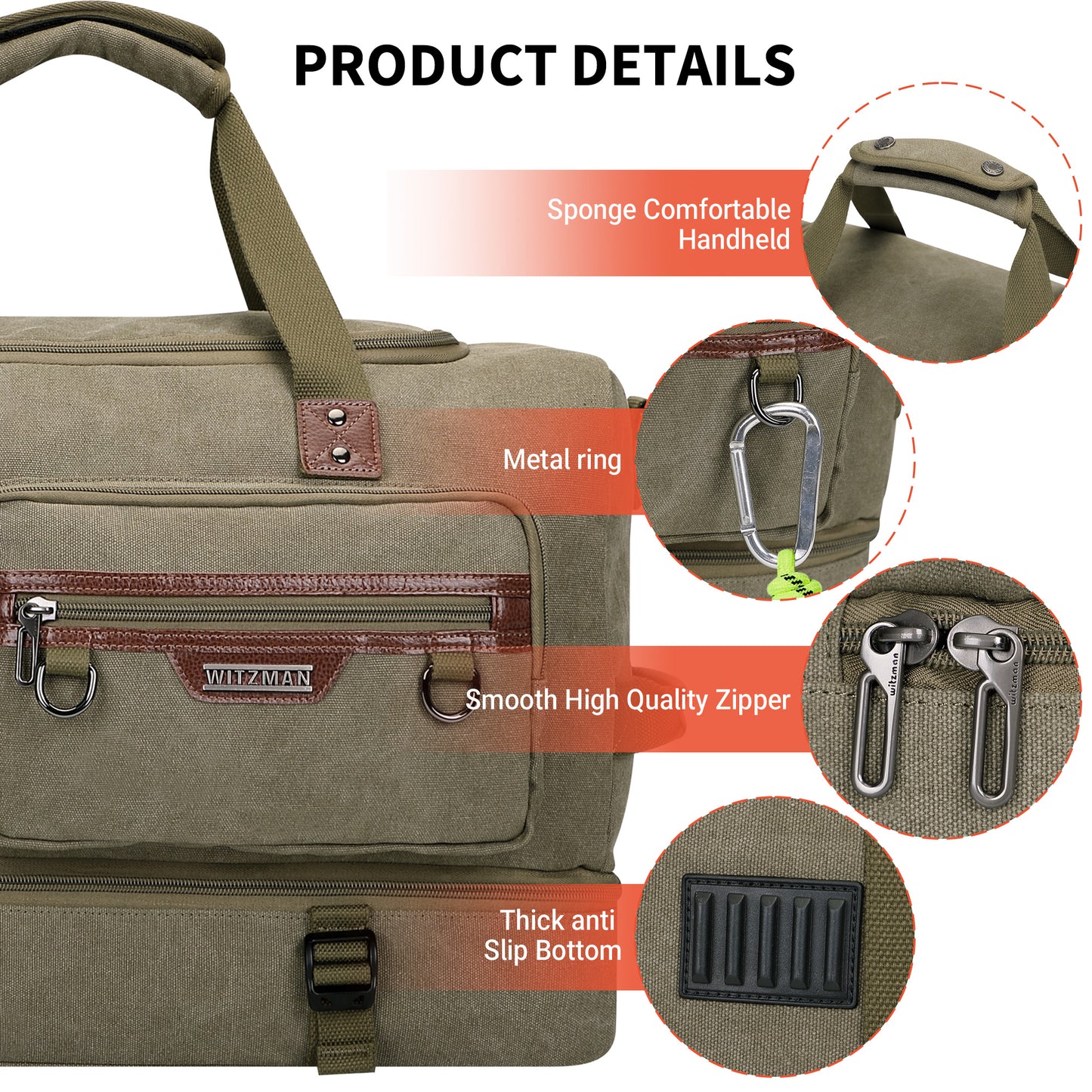 WITZMAN Canvas Weekender Bag Mens Overnight Bag for Traveling Carry on Duffle Bags with Shoes Compartment(A8010 )