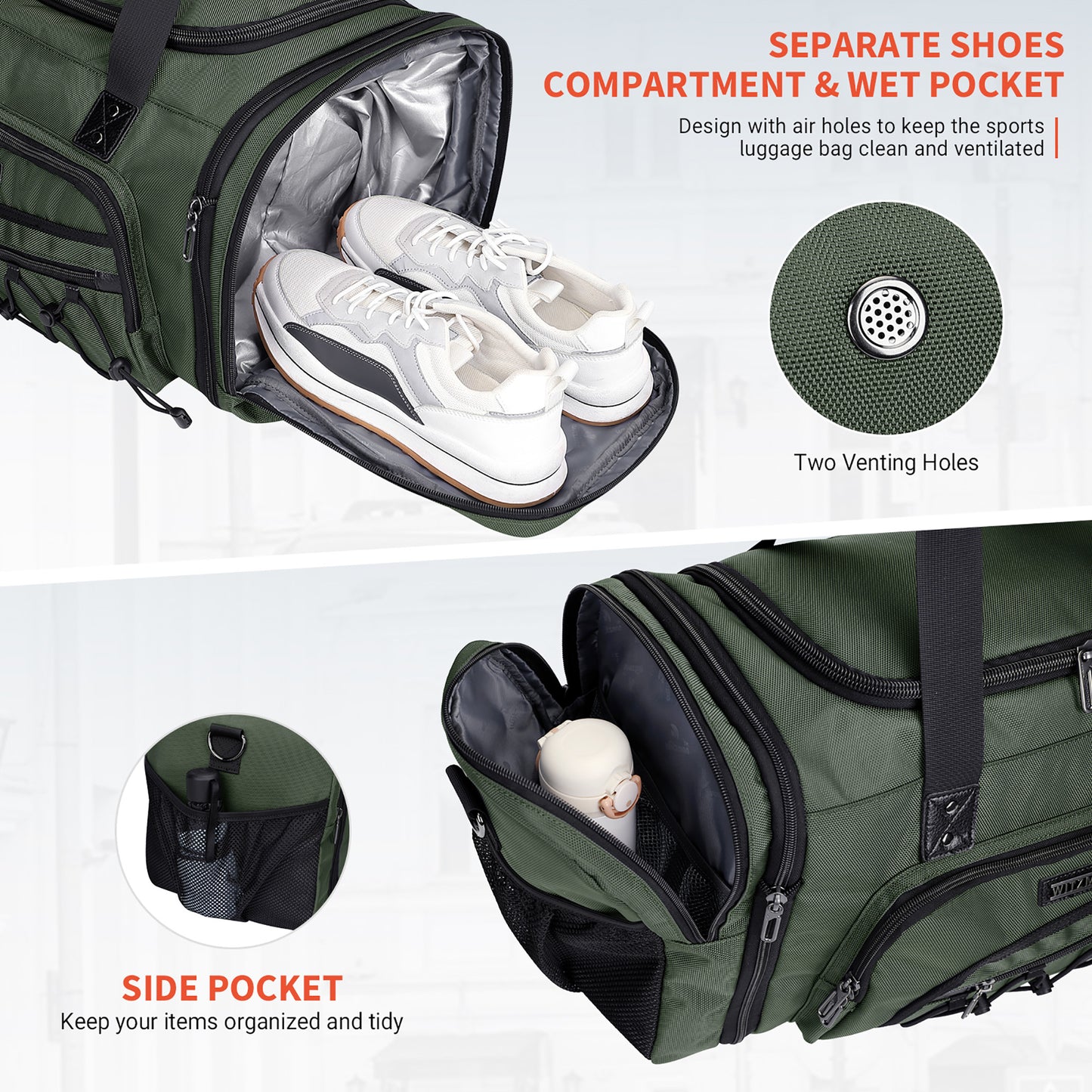 WITZMAN Duffle Bag for Men Nylon Large Gym Weekender Bag with Shoe Compartment Expandable Overnight Bag Carry on Bag (B695 )