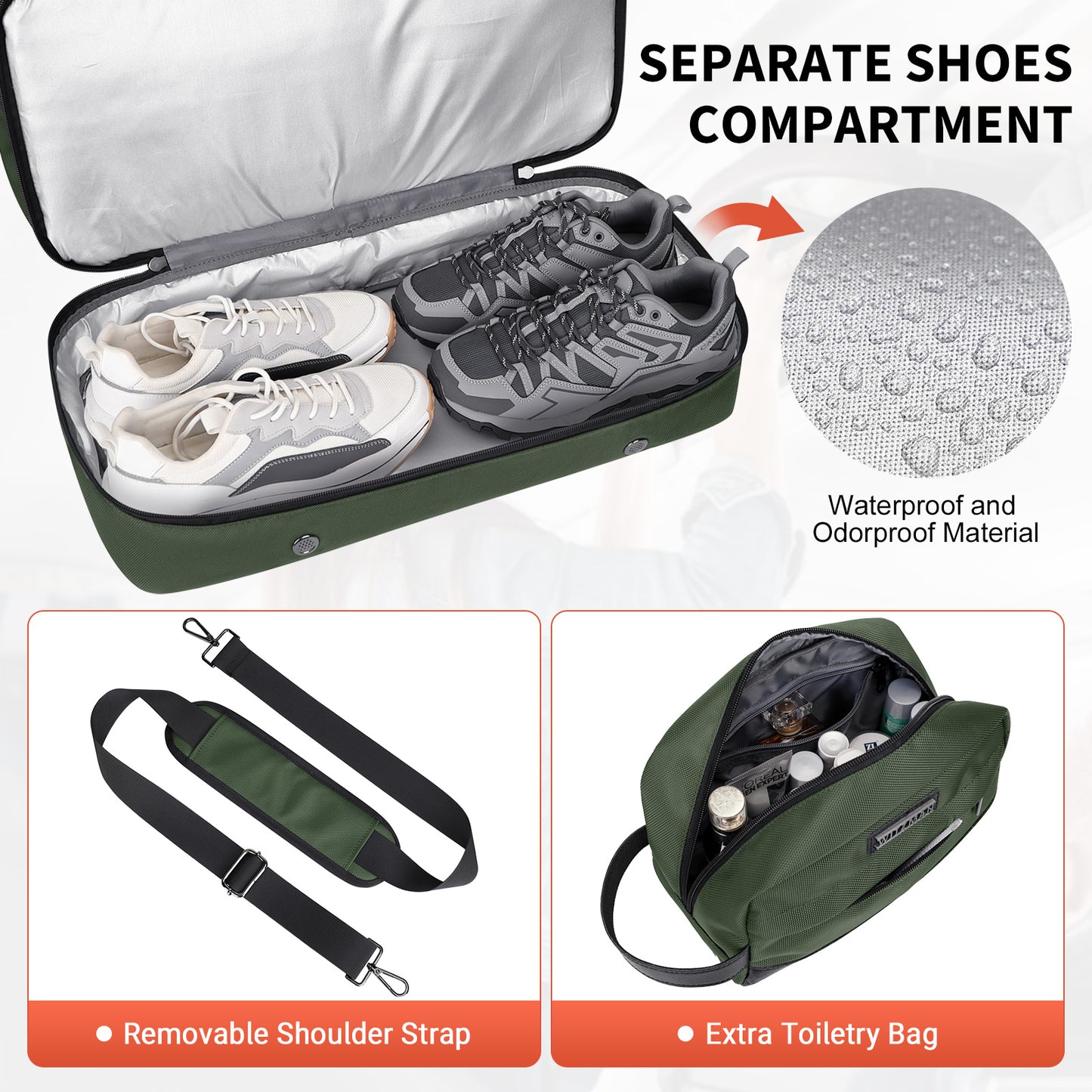 WITZMAN Weekender Bags for Men Women Carry On Duffle Overnight Bag with Toiletry Bag Sets Travel Duffel Bag Shoes Compartment(B694)