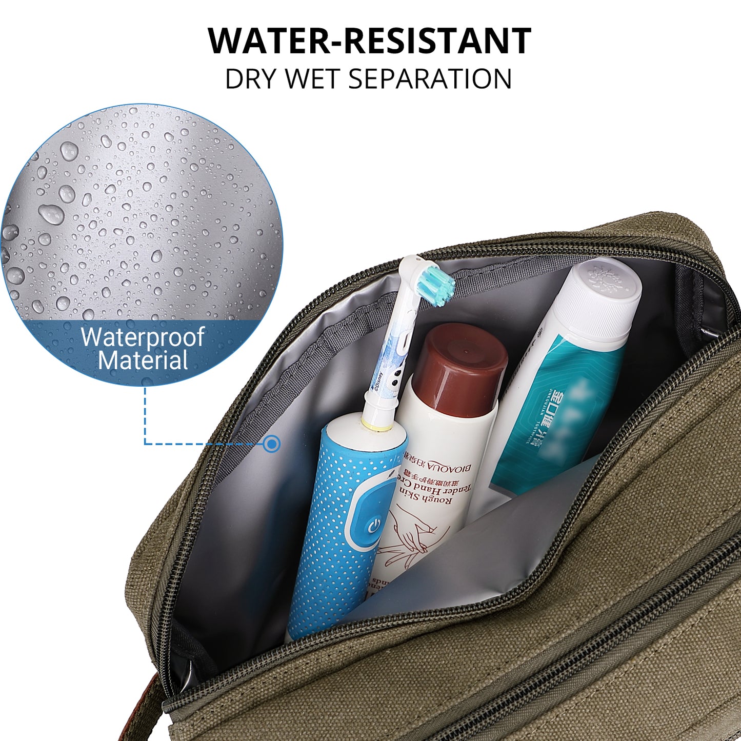 WITZMAN Canvas Toiletry Bag for Men Hanging Dopp Kit Organizer Water-resistant Travel Toiletries bag Men Bathroom Bag with Wet Pocket(A8001)