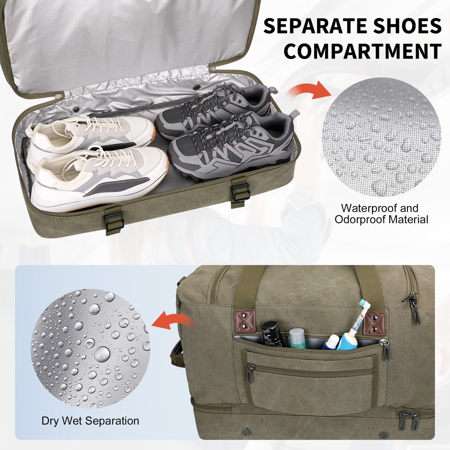 WITZMAN Canvas Weekender Bag Mens Overnight Bag for Traveling Carry on Duffle Bags with Shoes Compartment(A8010 )