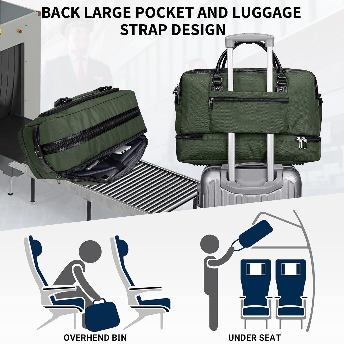 WITZMAN Weekender Bags for Men Women Carry On Duffle Overnight Bag with Toiletry Bag Sets Travel Duffel Bag Shoes Compartment(B694)