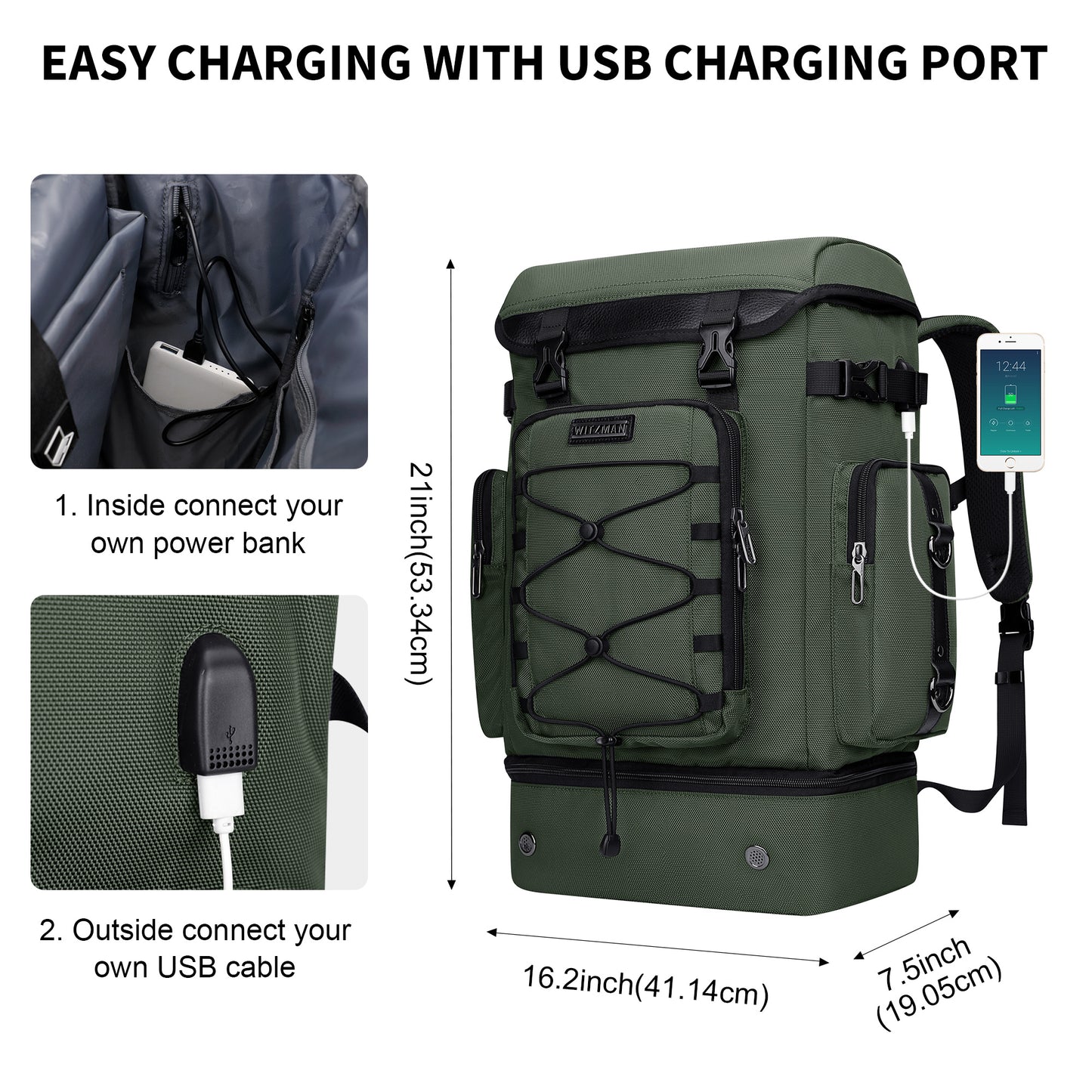 WITZMAN Travel Backpack for Men Women Carry on Bags for Airline Approved Convertible Duffle Luggage Backpack Shoe Compartment(B691 )