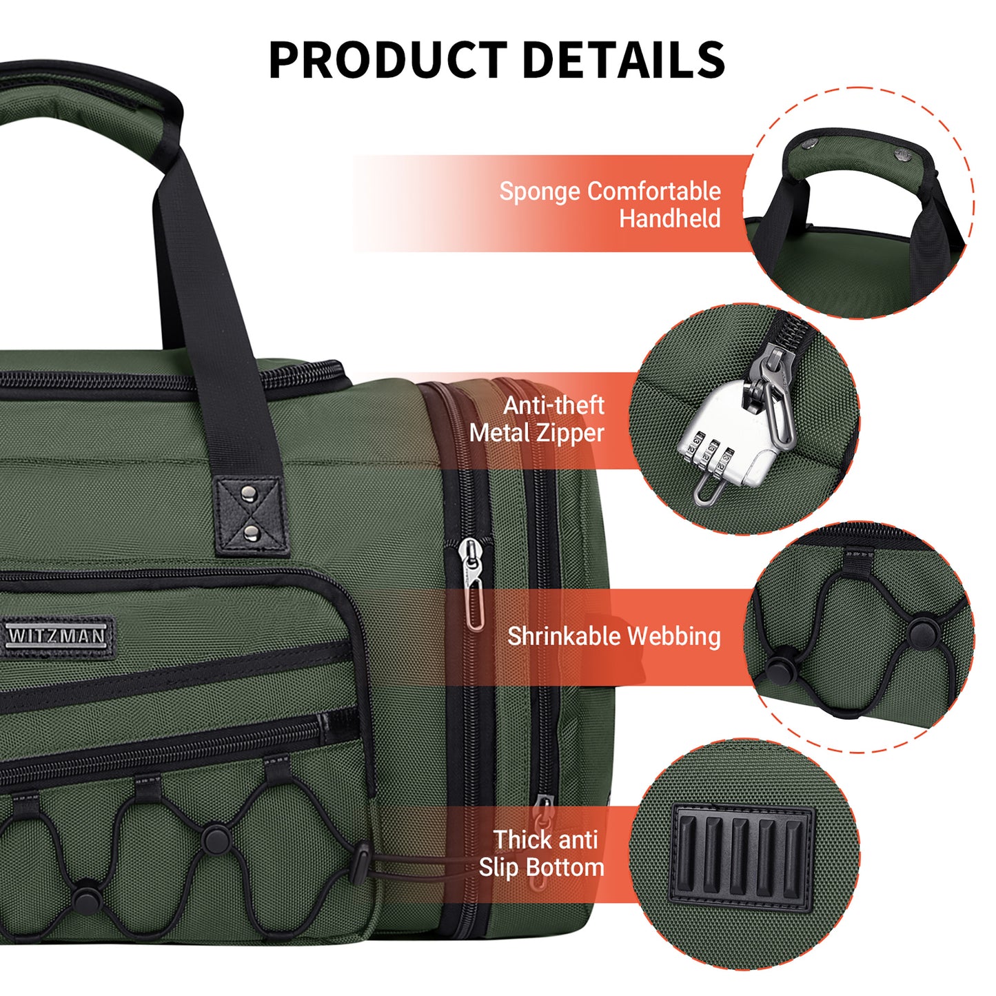 WITZMAN Duffle Bag for Men Nylon Large Gym Weekender Bag with Shoe Compartment Expandable Overnight Bag Carry on Bag (B695 )