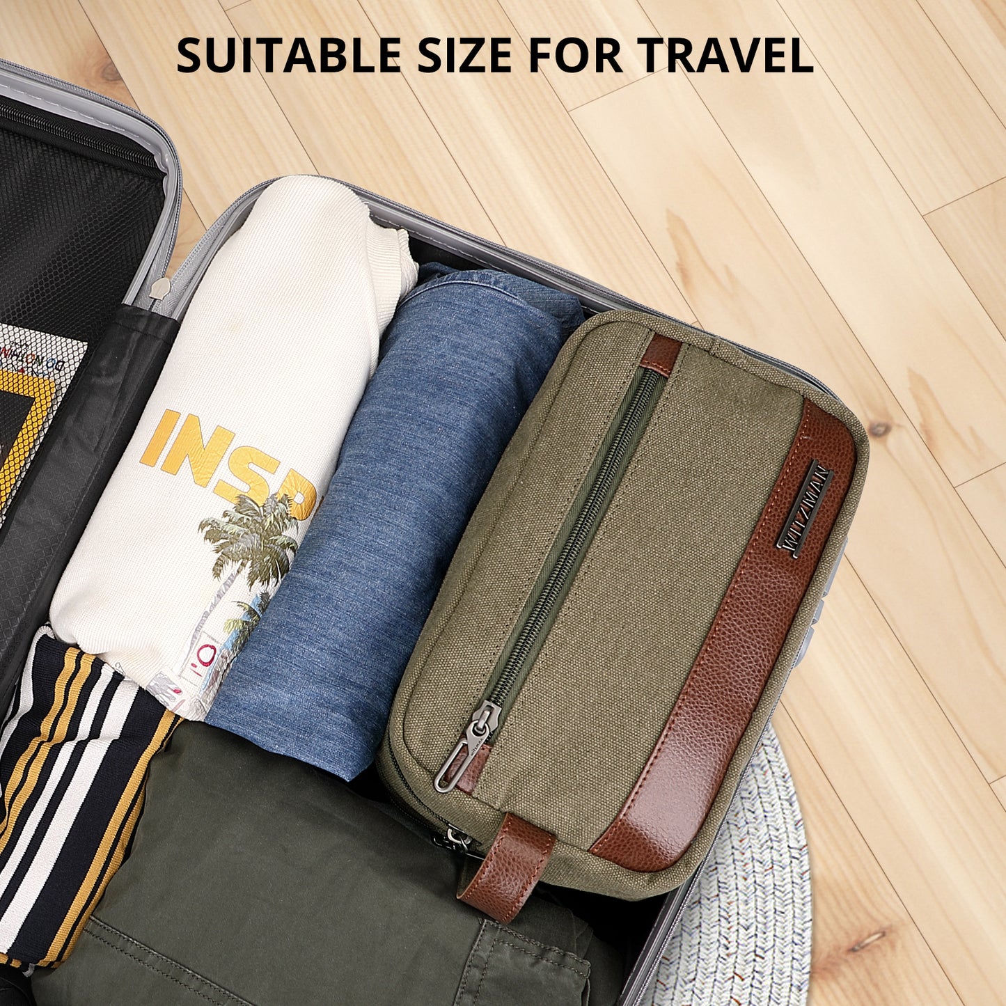 WITZMAN Canvas Toiletry Bag for Men Hanging Dopp Kit Organizer Water-resistant Travel Toiletries bag Men Bathroom Bag with Wet Pocket(A8001)