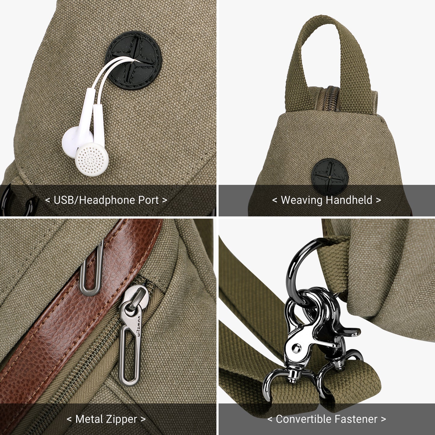 WITZMAN Canvas Sling Bag for Men Women Convertible Sling Backpack Crossbody Vintage Chest Bag Travel Casual Daypack(A8003)