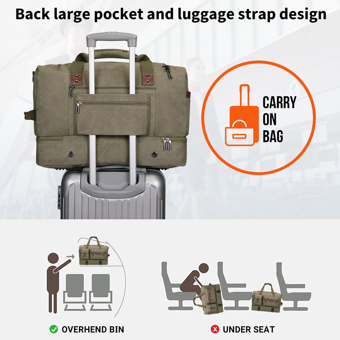 WITZMAN Canvas Weekender Bag Mens Overnight Bag for Traveling Carry on Duffle Bags with Shoes Compartment(A8010 )