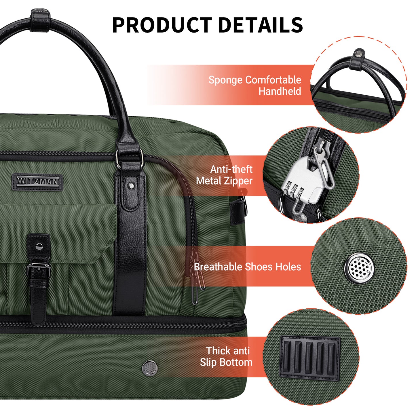 WITZMAN Weekender Bags for Men Women Carry On Duffle Overnight Bag with Toiletry Bag Sets Travel Duffel Bag Shoes Compartment(B694)