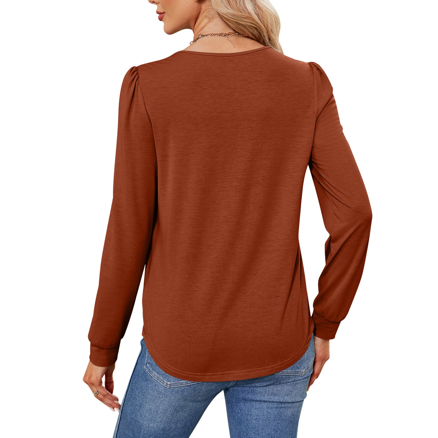 MOMOFEEL Womens Long Sleeve Tunic Tops Pleated Crewneck Shirts to Wear with Leggings Casual Loose Fit Sweatshirt M9003