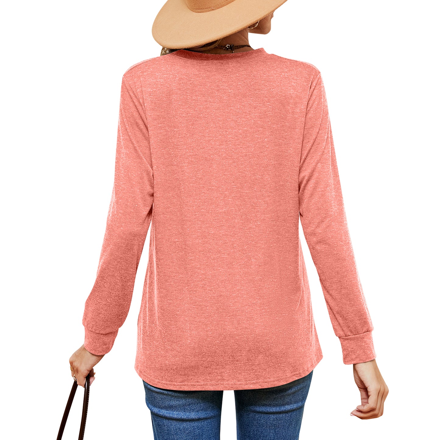 MOMOFEEL Womens Long Sleeve Shirts Casual V Neck Tunic Tops Henley Loose Pullover Blouses M9006