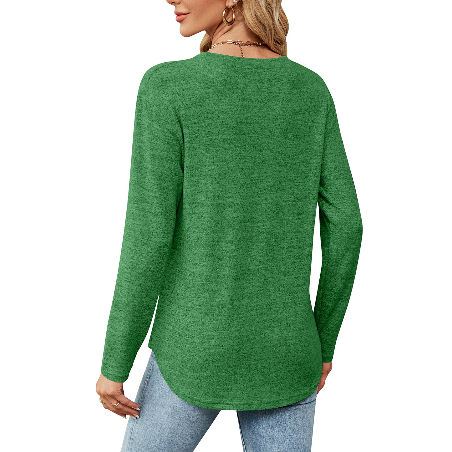 MOMOFEEL Long Sleeve Tunic Tops for Women Crewneck Sweatshirt with Side Buttons Casual Shirts Pullover M9004