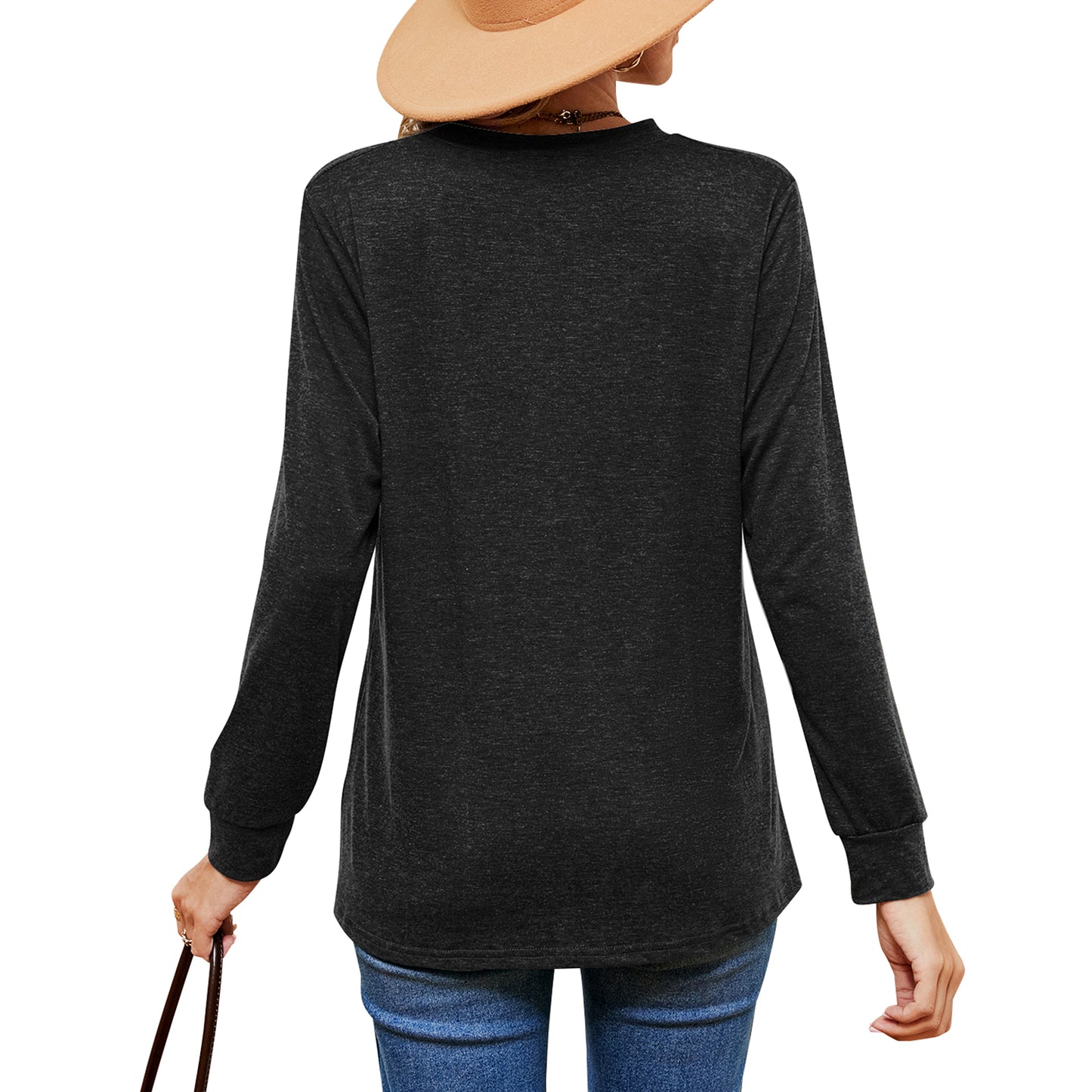 MOMOFEEL Womens Long Sleeve Shirts Casual V Neck Tunic Tops Henley Loose Pullover Blouses M9006