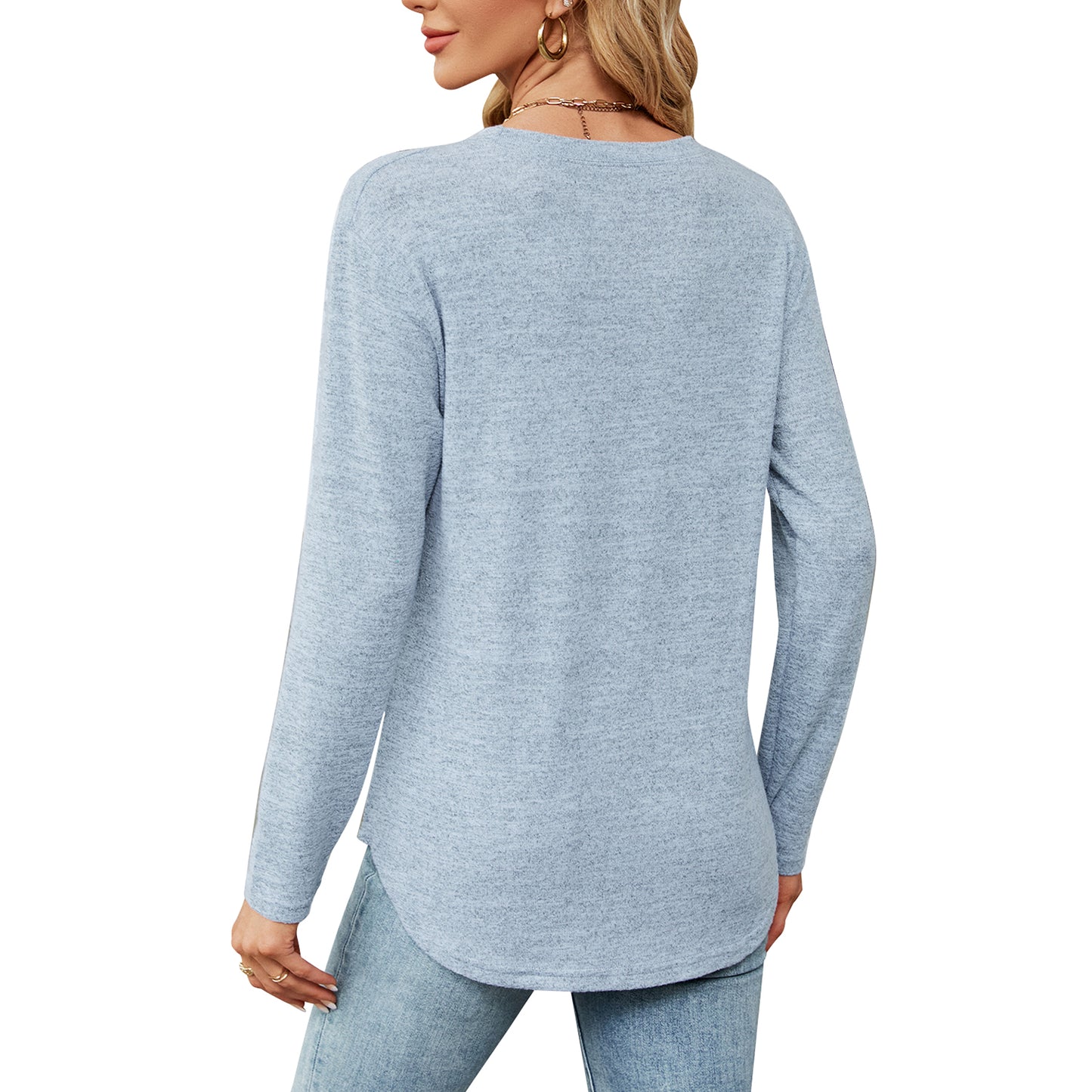 MOMOFEEL Long Sleeve Tunic Tops for Women Crewneck Sweatshirt with Side Buttons Casual Shirts Pullover M9004