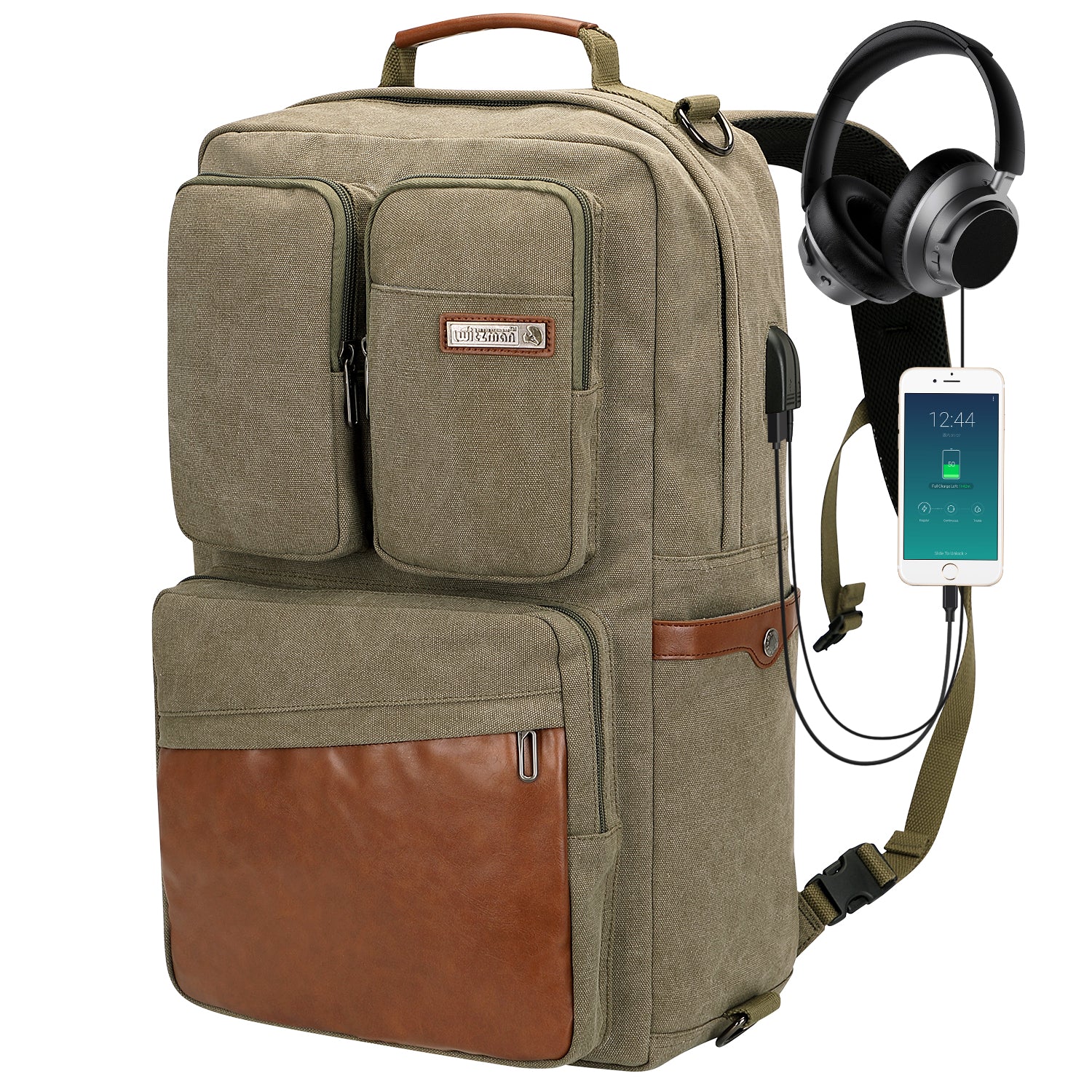 backpack with usb charging port headphone port slim travel backpack WITZMAN Canvas Backpack with USB Charging Port Large Travel Backpack Luggage Duffel Bag for Airplane Carry On Fit 17 inch Laptop for Men Women – ALTOSY