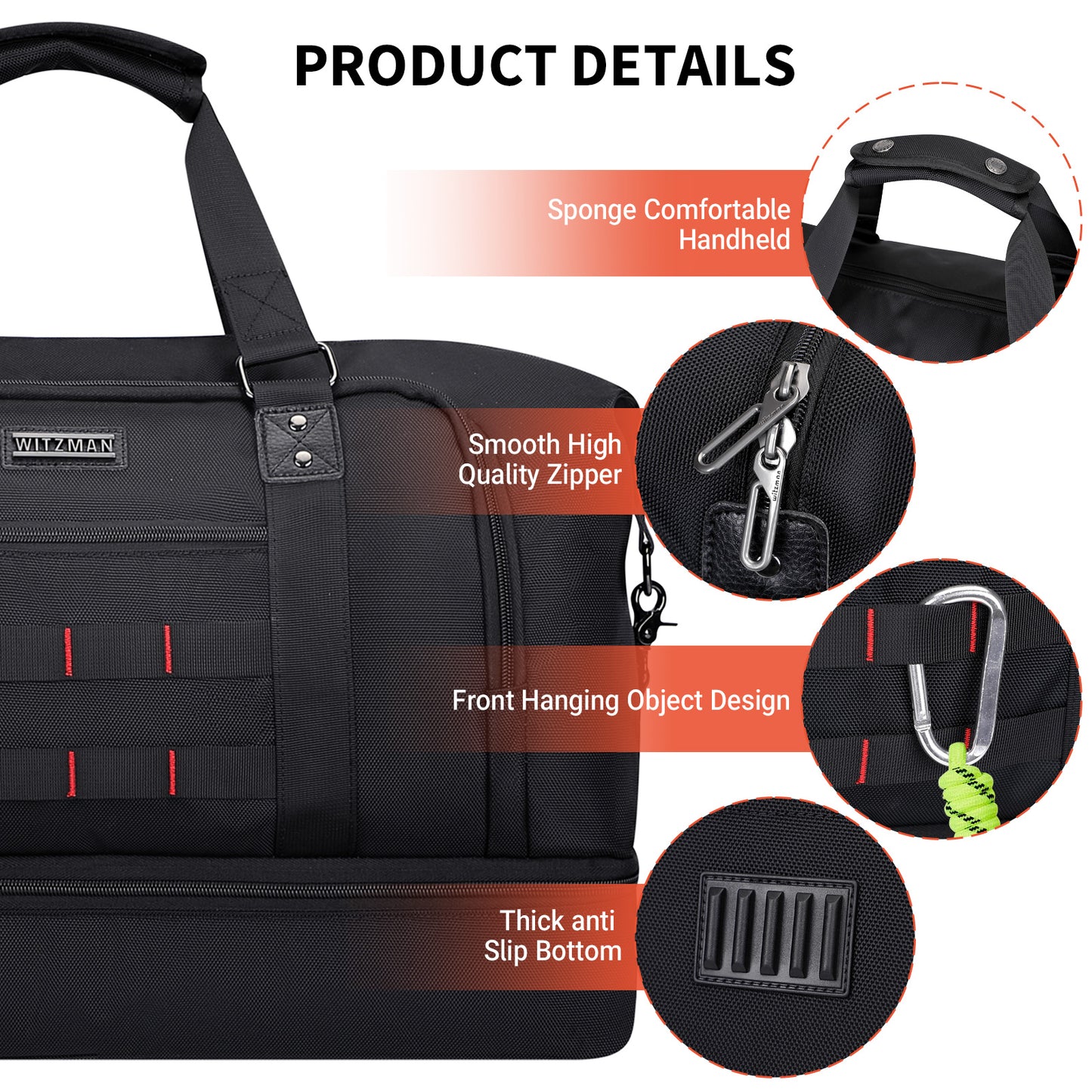 WITZMAN Travel Duffle Bags for Men Weekender Bags with Toiletry Bag Sets Carry On Overnight Bag 55L（B696 ）