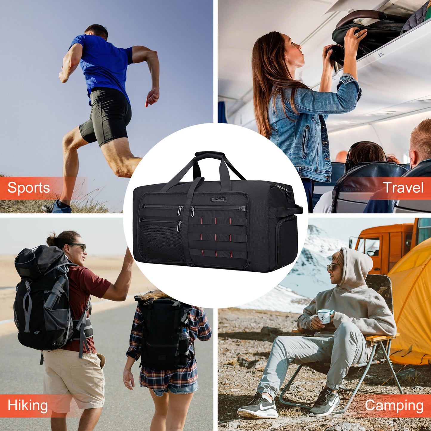 WITZMAN Foldable Duffle Bag for Travel 65L Lightweight Packable Duffel Bag with Shoes Compartment Overnight Bag for Men Women (B697)