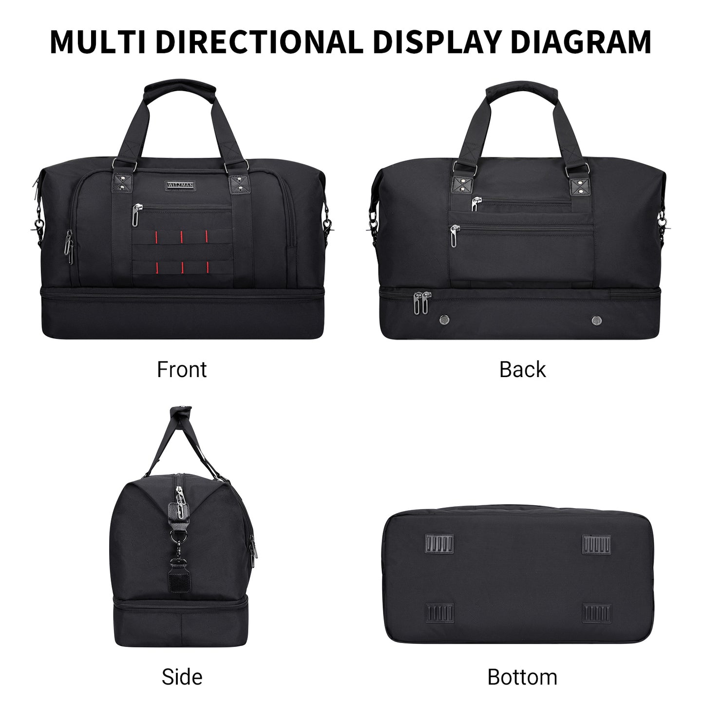 WITZMAN Travel Duffle Bags for Men Weekender Bags with Toiletry Bag Sets Carry On Overnight Bag 55L（B696 ）