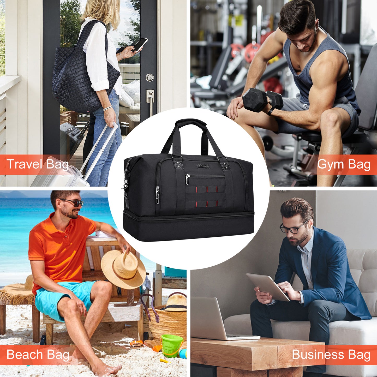 WITZMAN Travel Duffle Bags for Men Weekender Bags with Toiletry Bag Sets Carry On Overnight Bag 55L（B696 ）