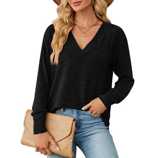 MOMOFEEL Long Sleeve Tunic Tops for Woman V Neck Sweatshirts Loose Fitting Tee Shirts Casual M9009