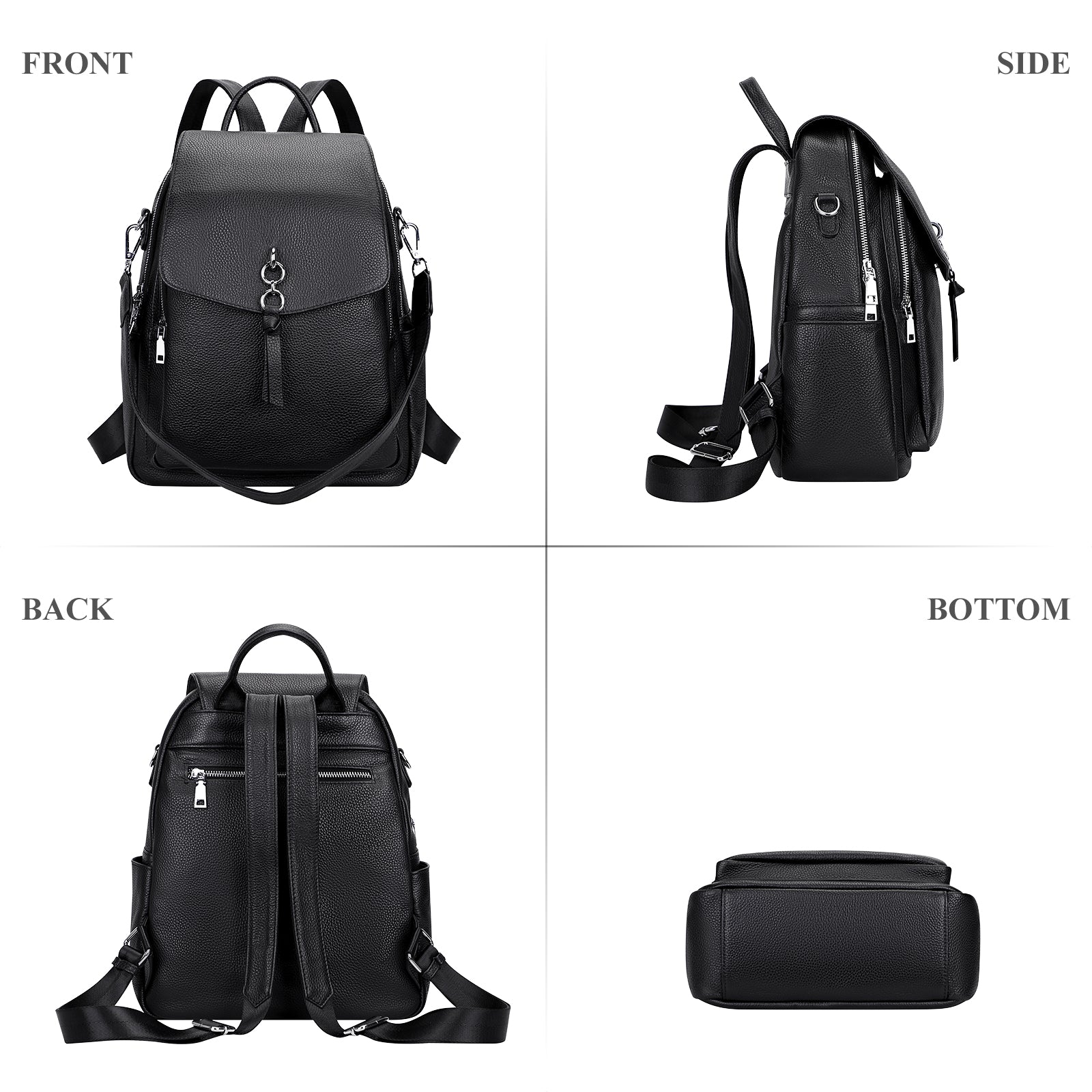 black leather backpack womens with side pockets ALTOSY Women Leather Backpack Purse Fashion Convertible Ladies Shoulder Bag with Flap