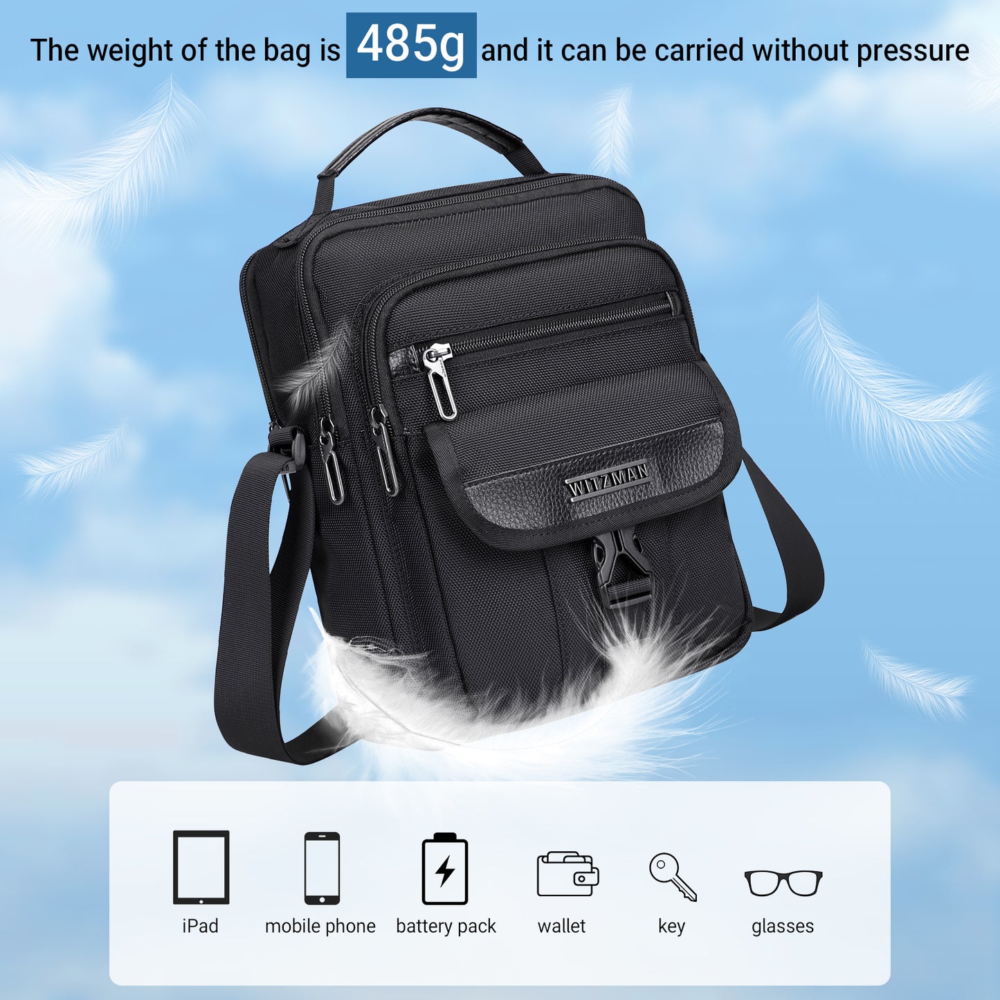 WITZMAN Crossbody Bags for Men Travel Shoulder Bag Lightweight Man Purse Small Casual Messenger Bag for Work Traveling (B699)
